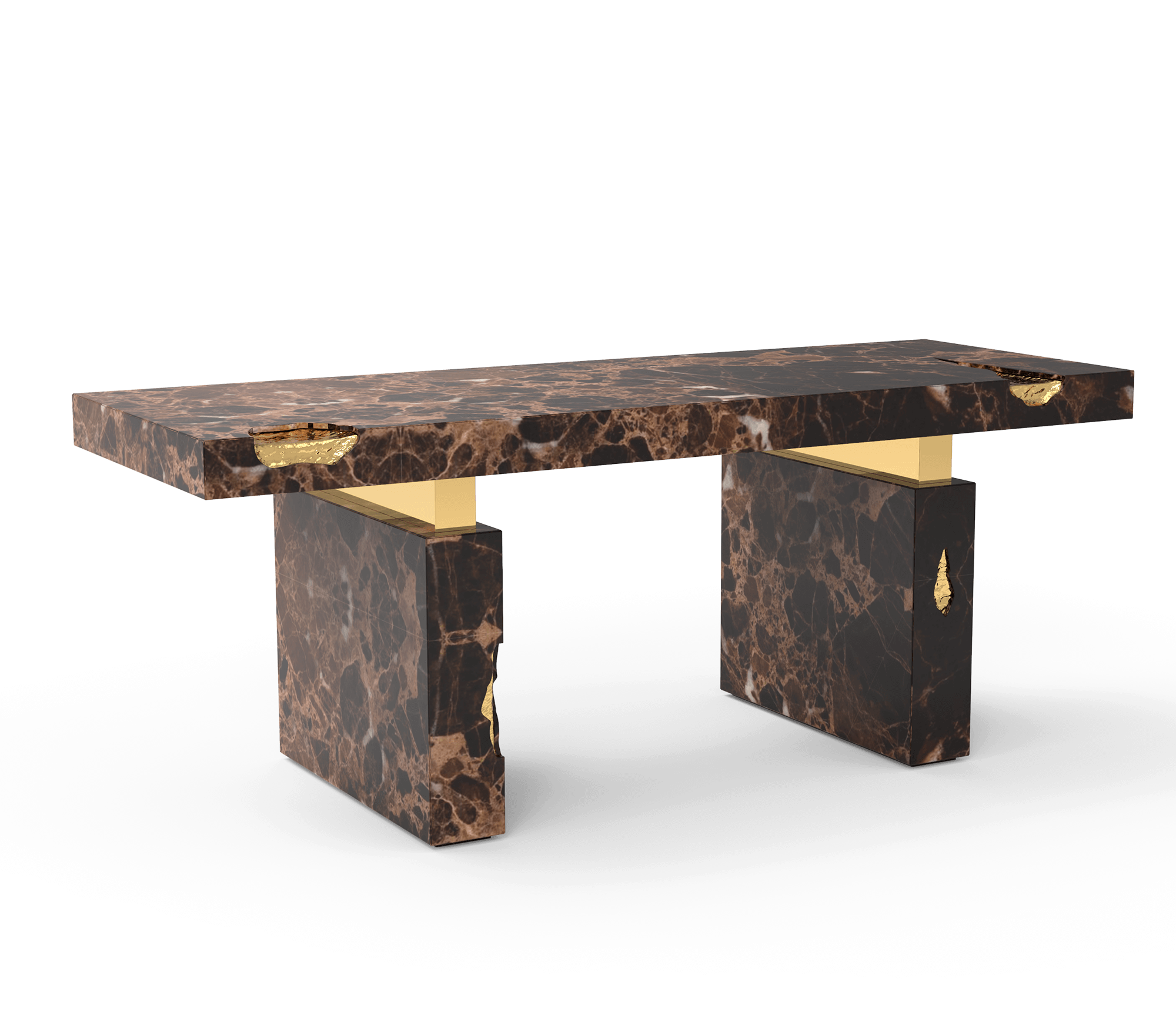 Empire Cracked Brass Inlay Marble Luxury Desk