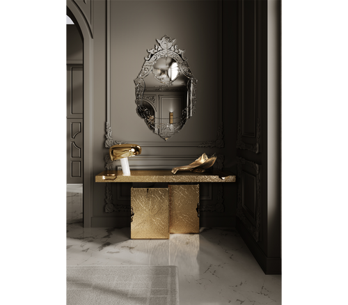 Empire Consoles Hammered Gilded Brass Entryways Cabinet Table