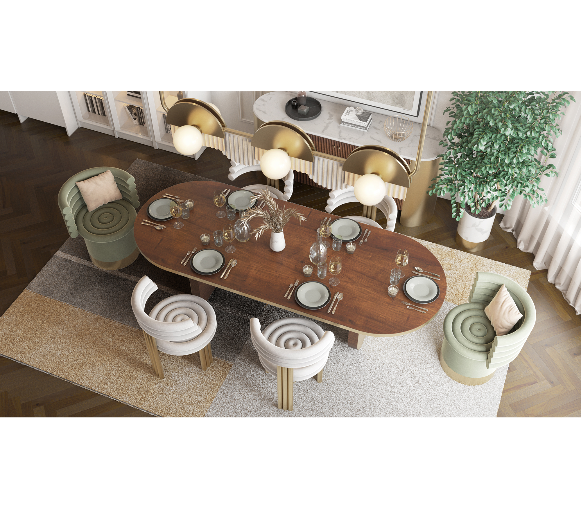 Kerr Tiered Velvet Polished Brass Dining Chair
