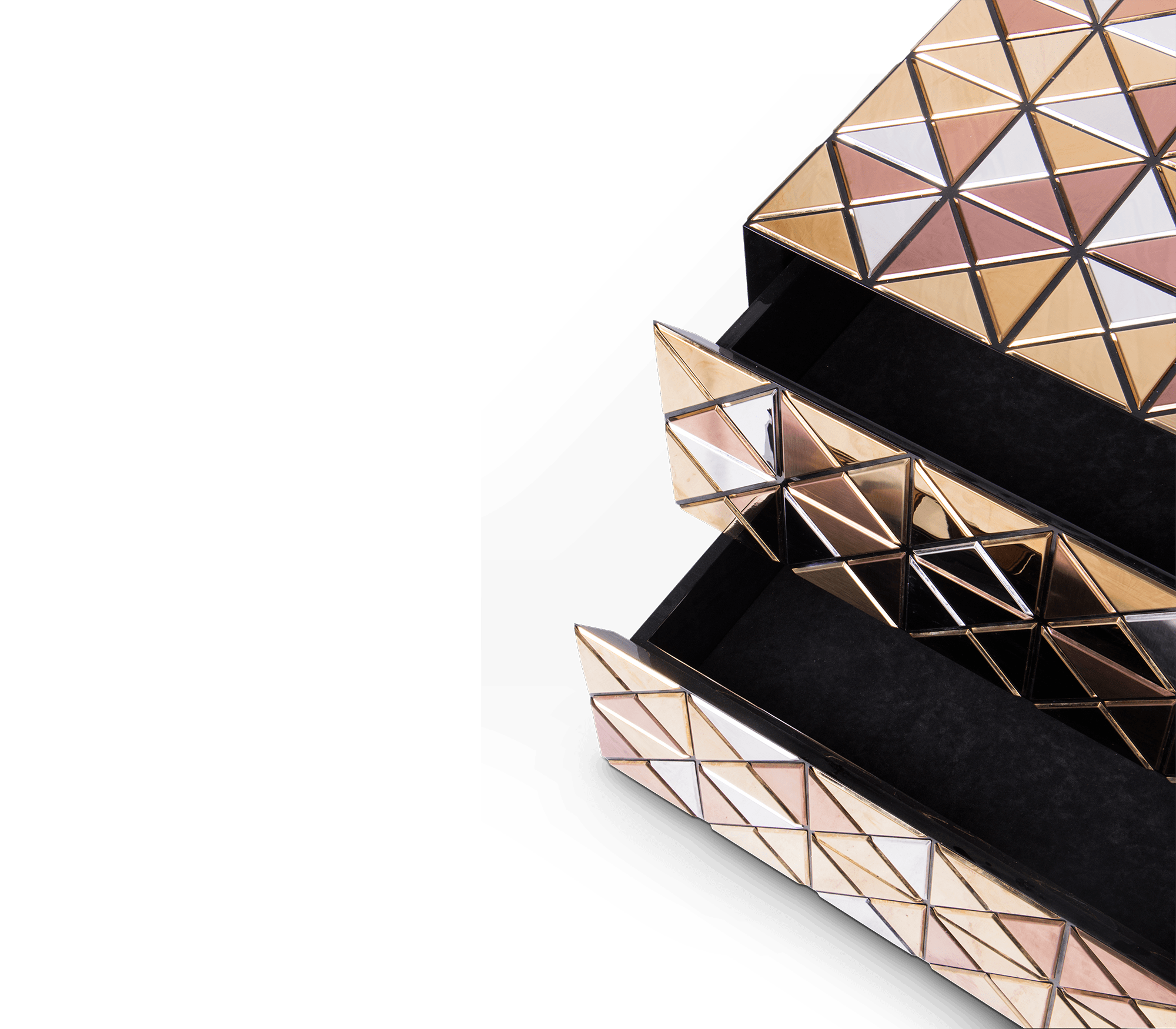Pixel Geometric Mixed Metal Mirrored Luxury Nightstand