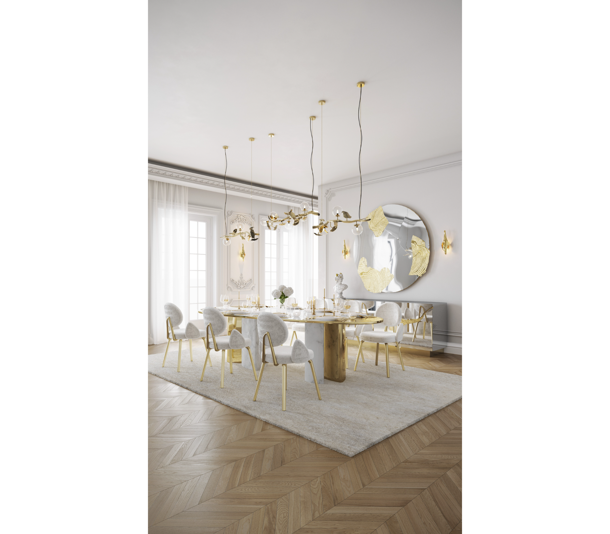 Althea Bouclé Sculptural Polished Gold Luxury Dining Chair
