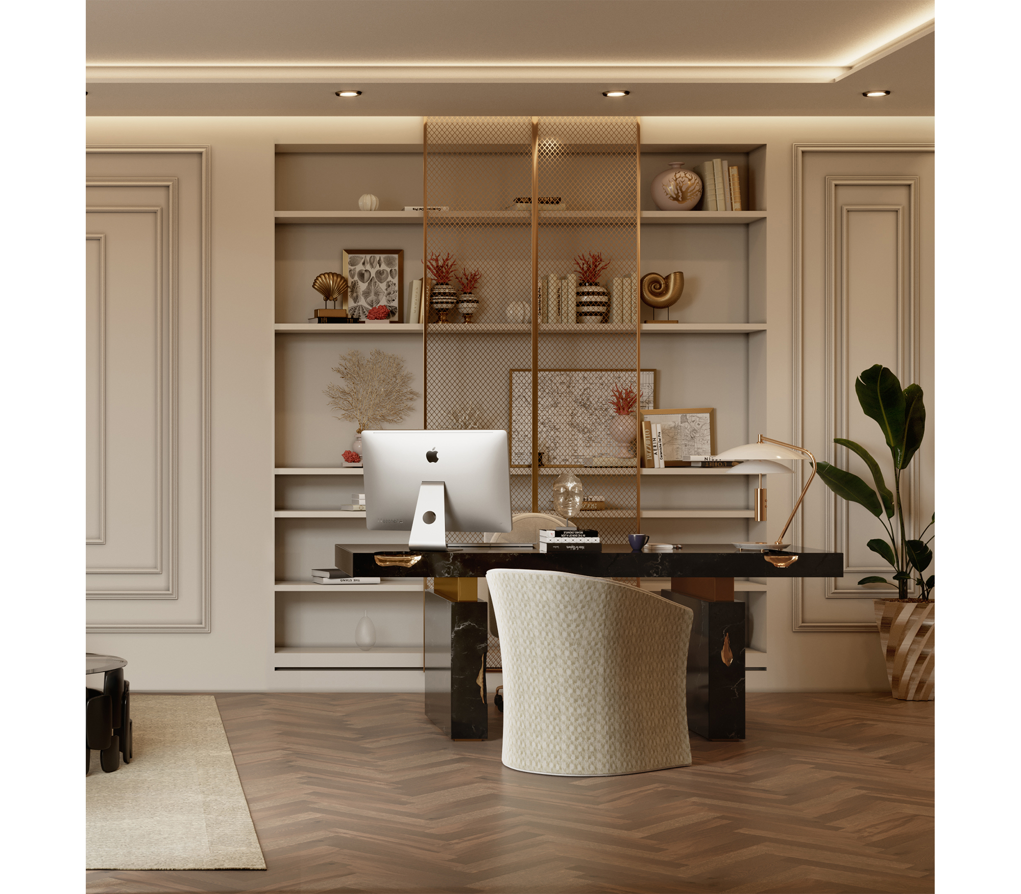 Empire Cracked Brass Inlay Marble Luxury Desk