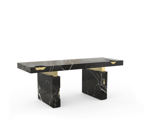 Empire Cracked Brass Inlay Marble Luxury Desk