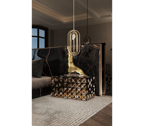 Pixel Geometric Mixed Metal Mirrored Luxury Nightstand