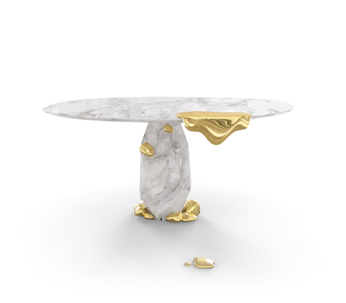 Diamond Marble & Brass Round Dining Table