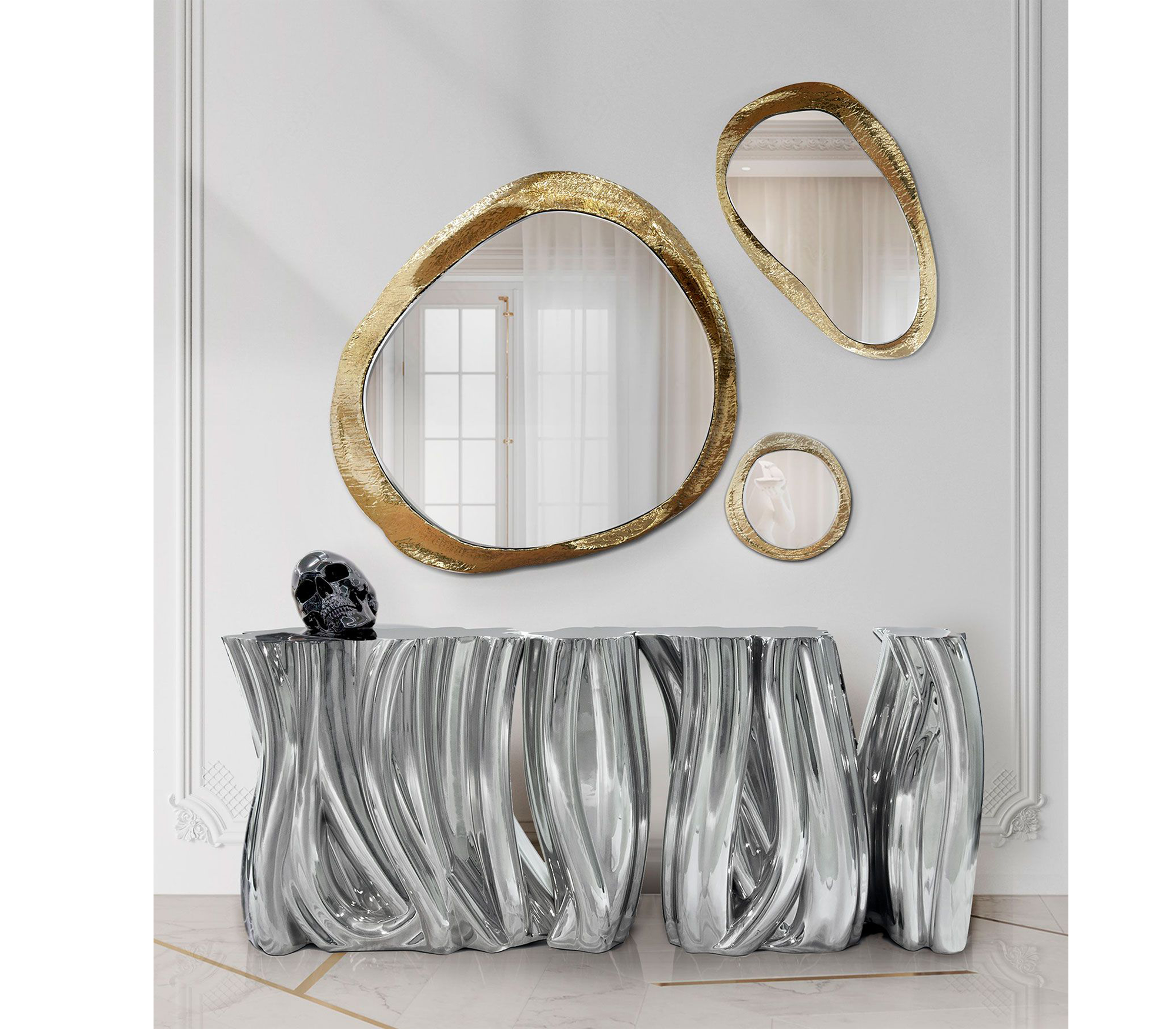 Monochrome Consoles Fluid Sculptural Resin Entryways Cabinet Table