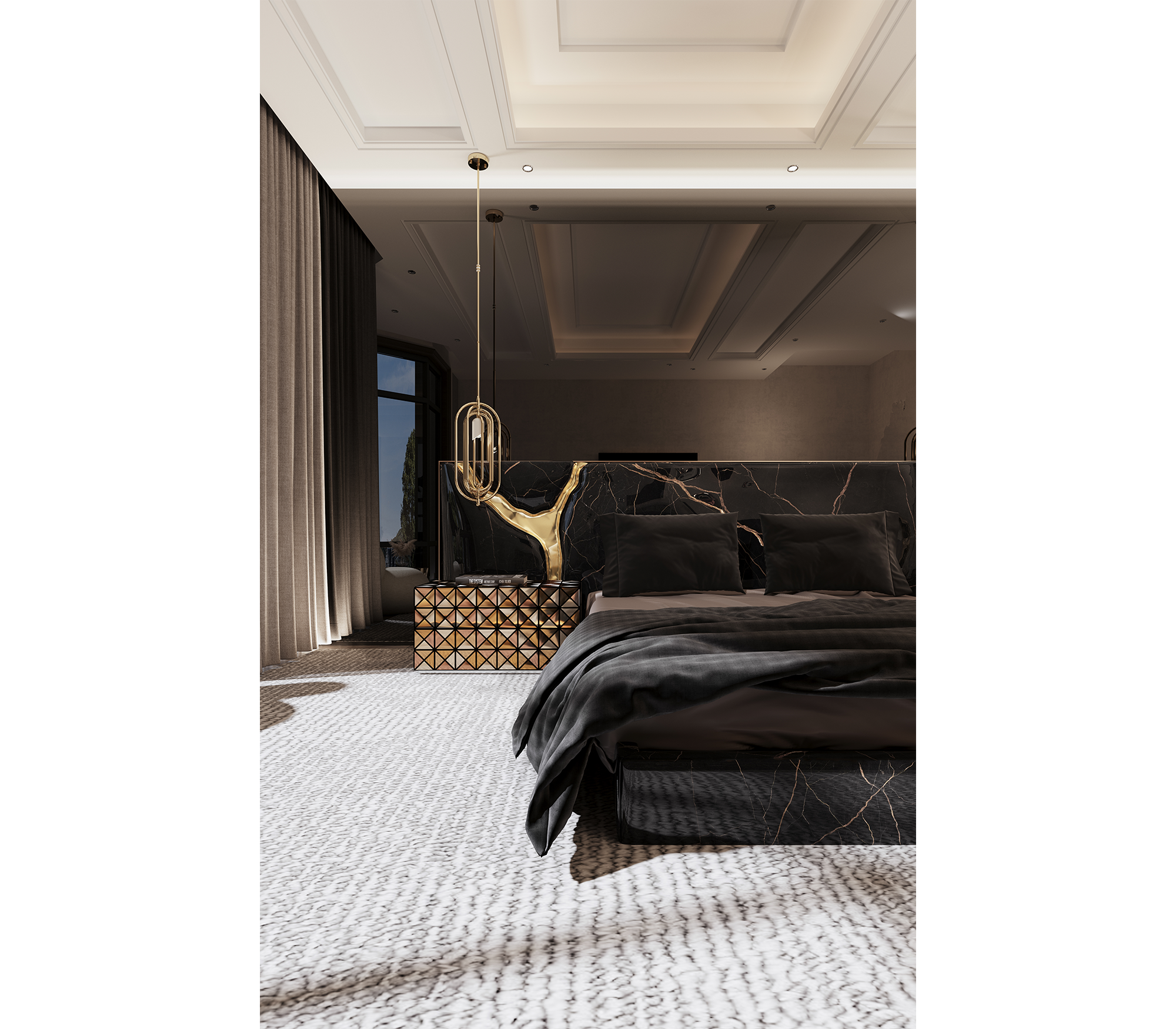 Pixel Geometric Mixed Metal Mirrored Luxury Nightstand