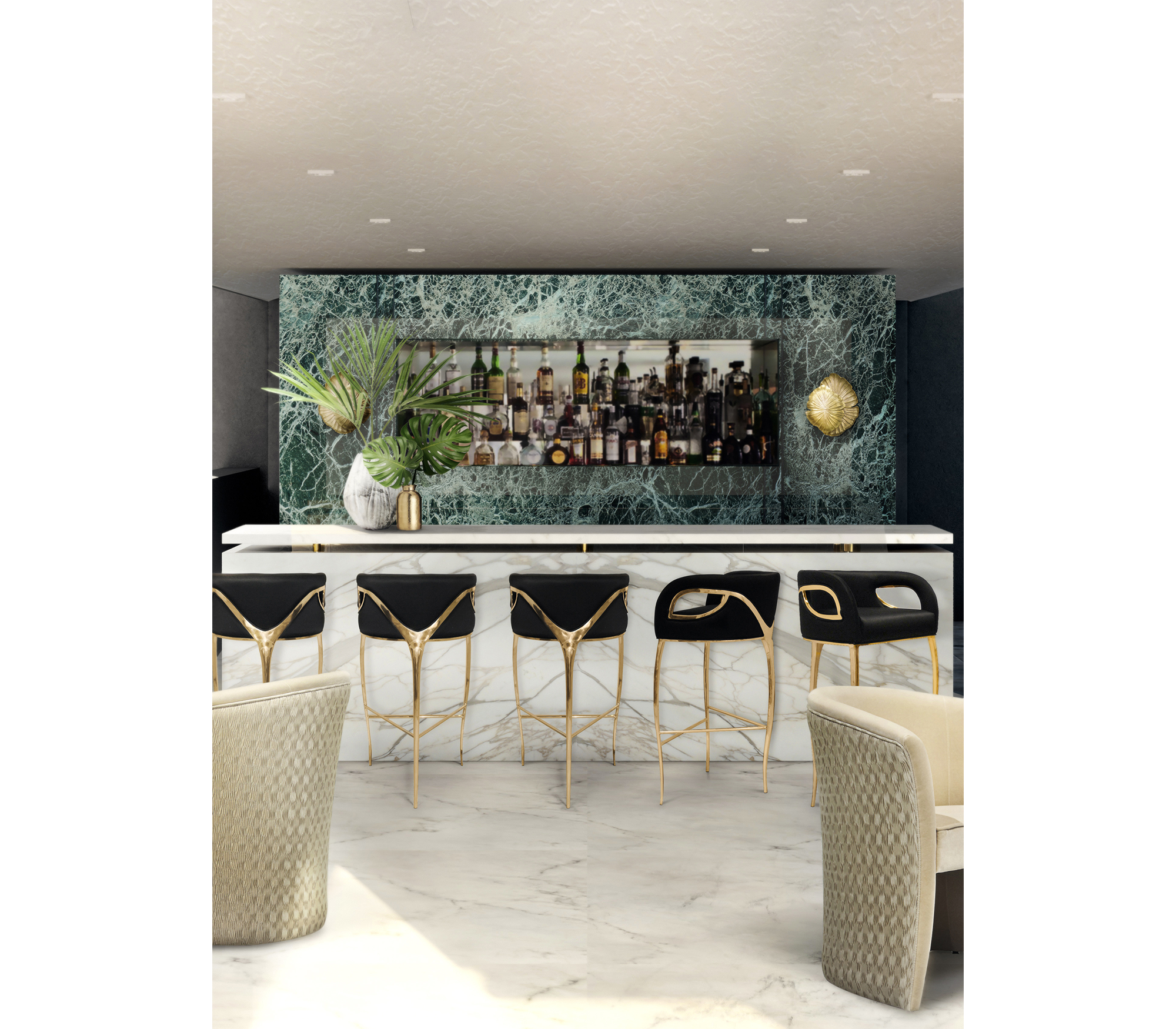 Chandra Fluid Sculptural Polished Brass Bar Stool