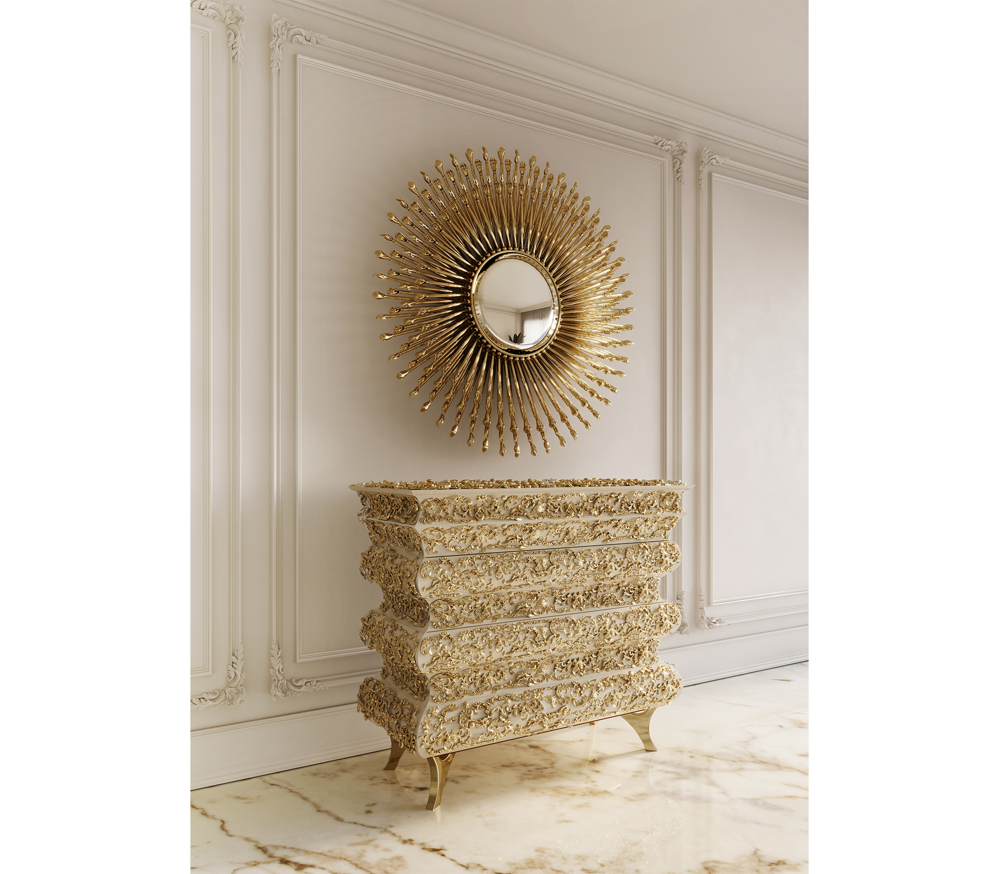 Crochet Baroque Gold Filigree Luxury Nightstand