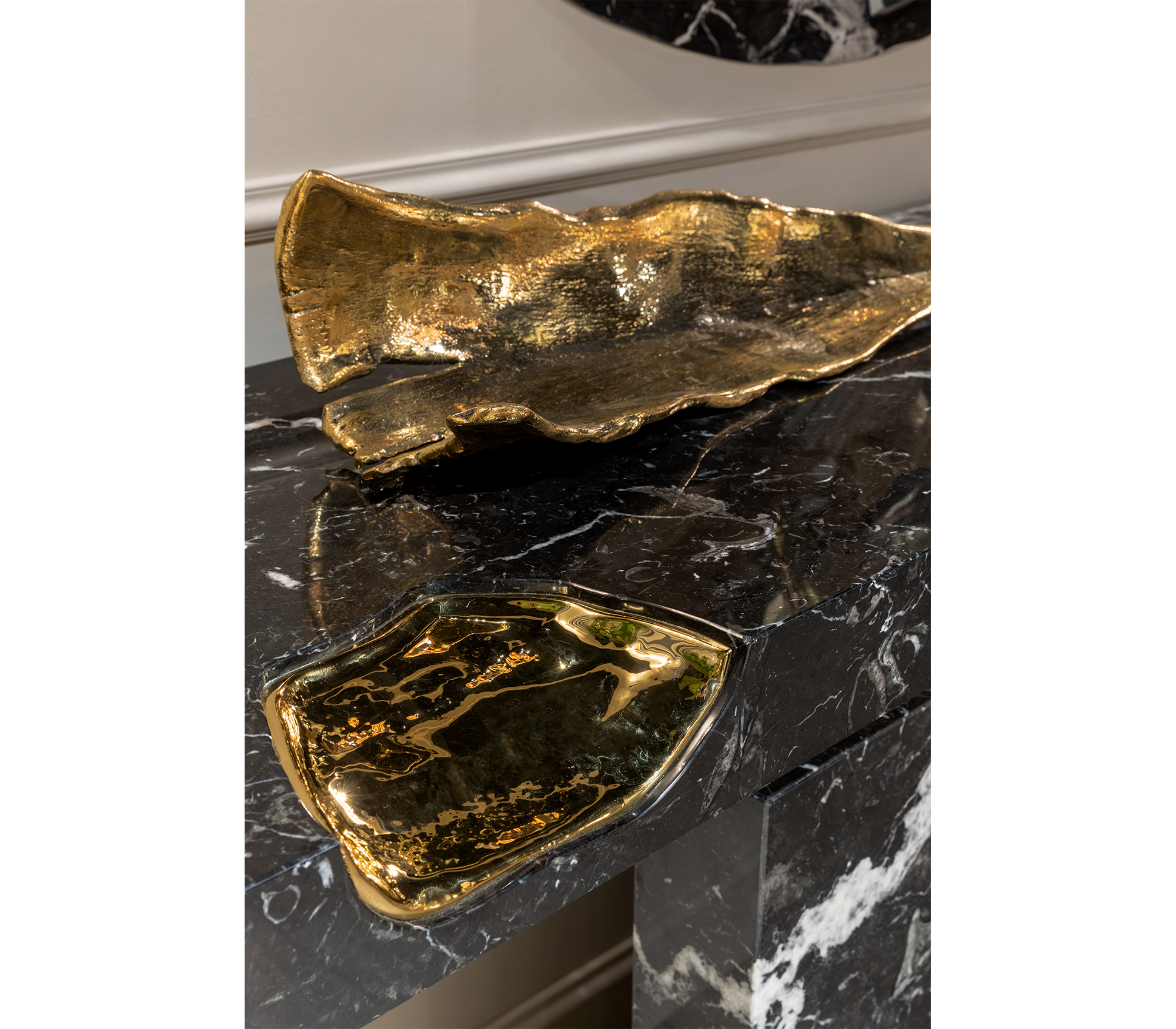 Empire Consoles Hammered Gilded Brass Entryways Cabinet Table