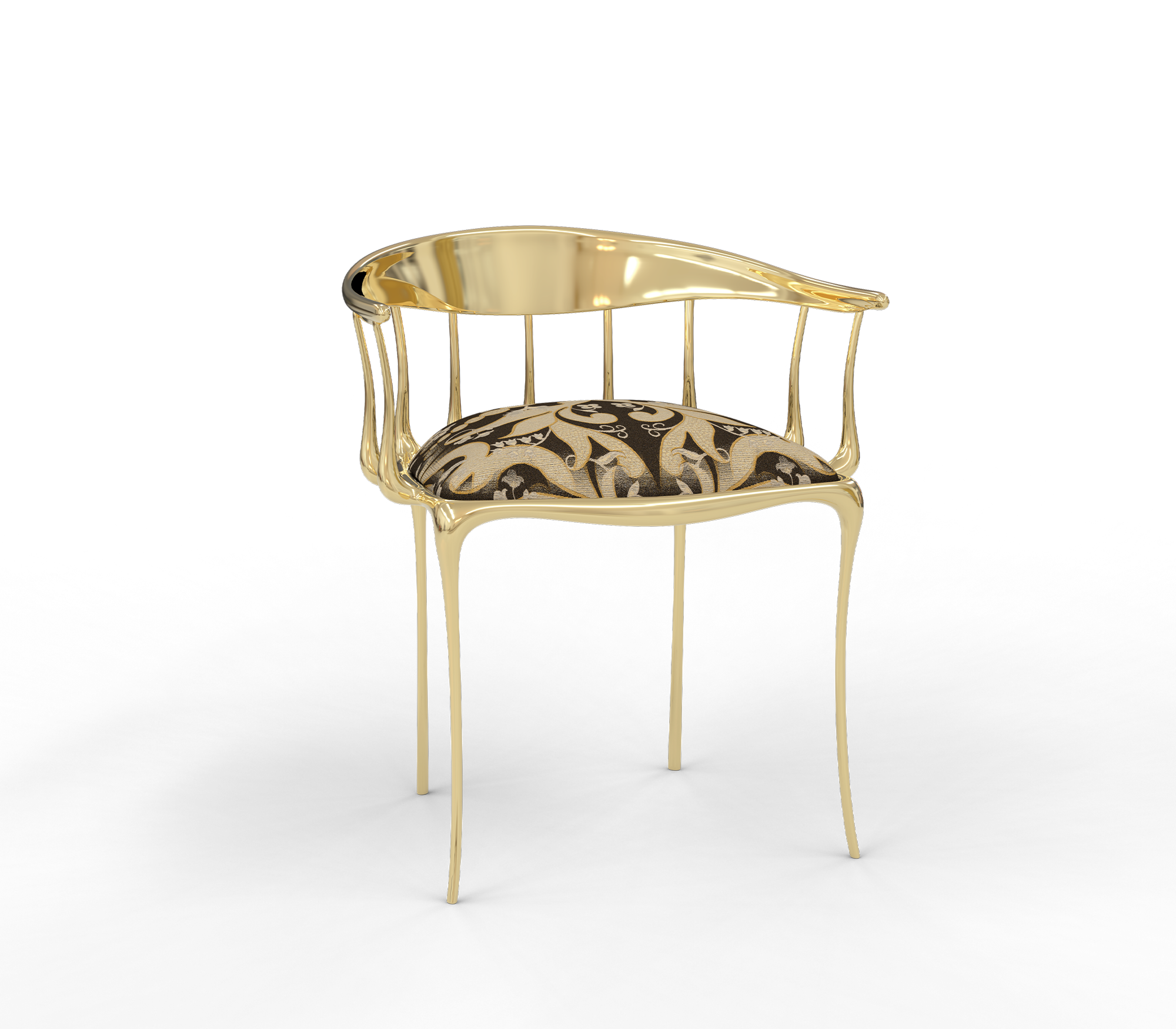 Nº11 Semiramide Nero Surrealist Polished Gold Dining Chair