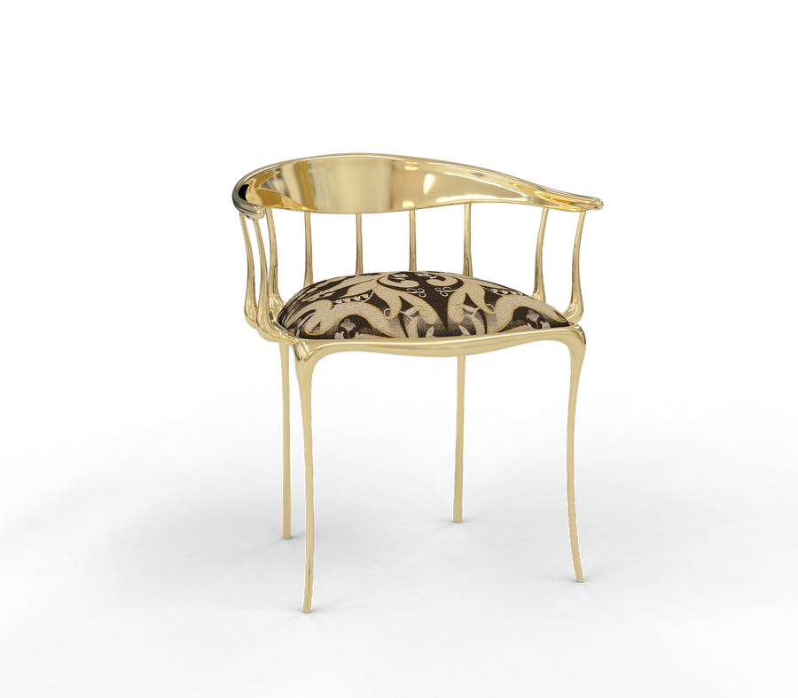Nº11 Semiramide Nero Surrealist Polished Gold Dining Chair