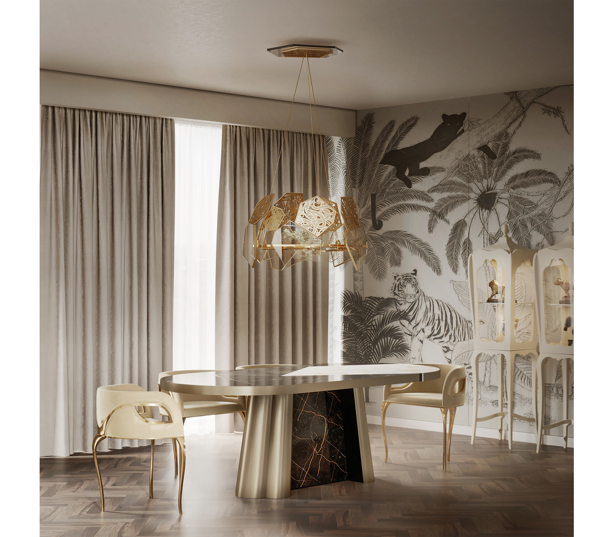 Chandra Cutout Gloss Brass Velvet Chair