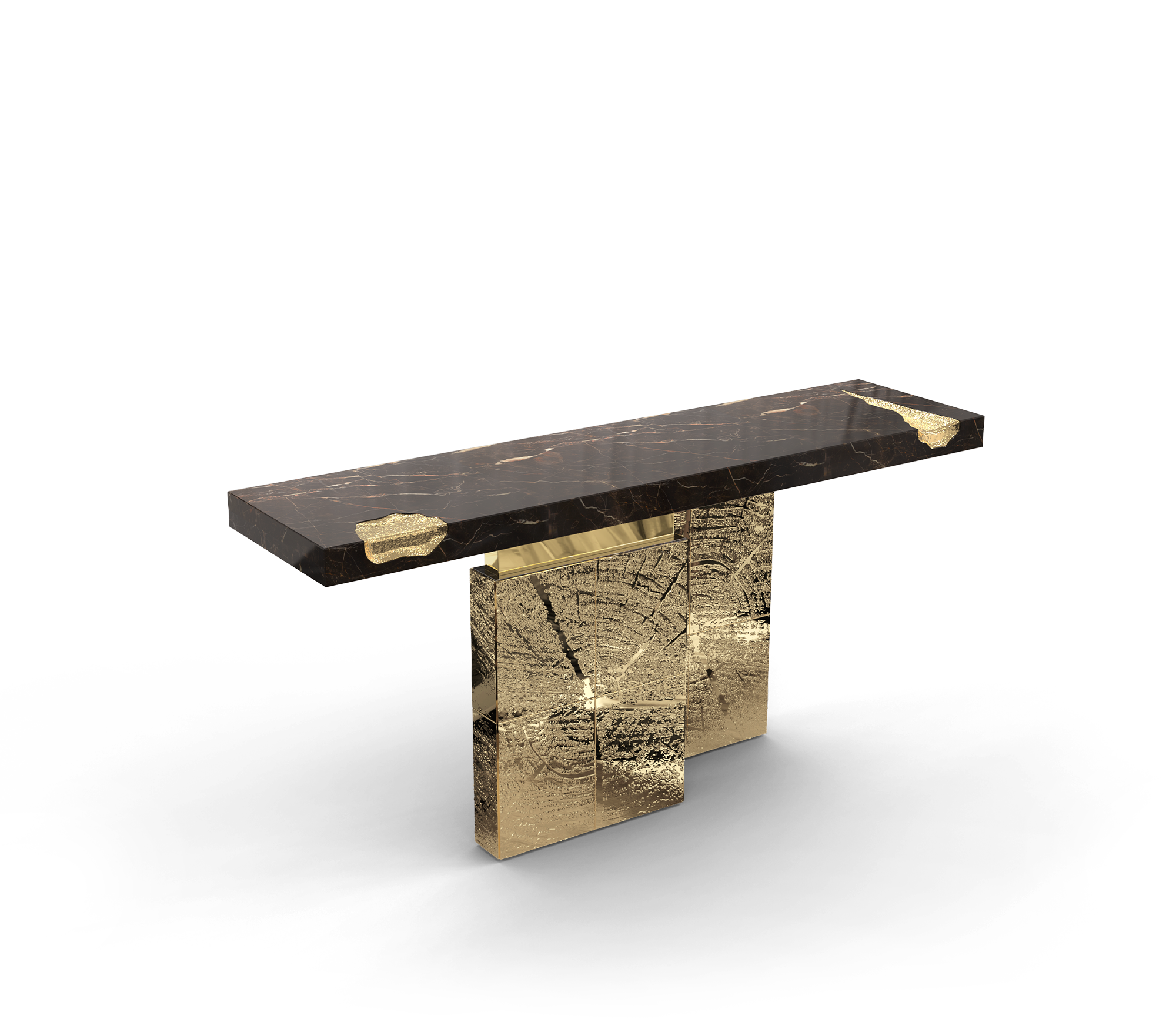 Empire Consoles Hammered Gilded Brass Entryways Cabinet Table