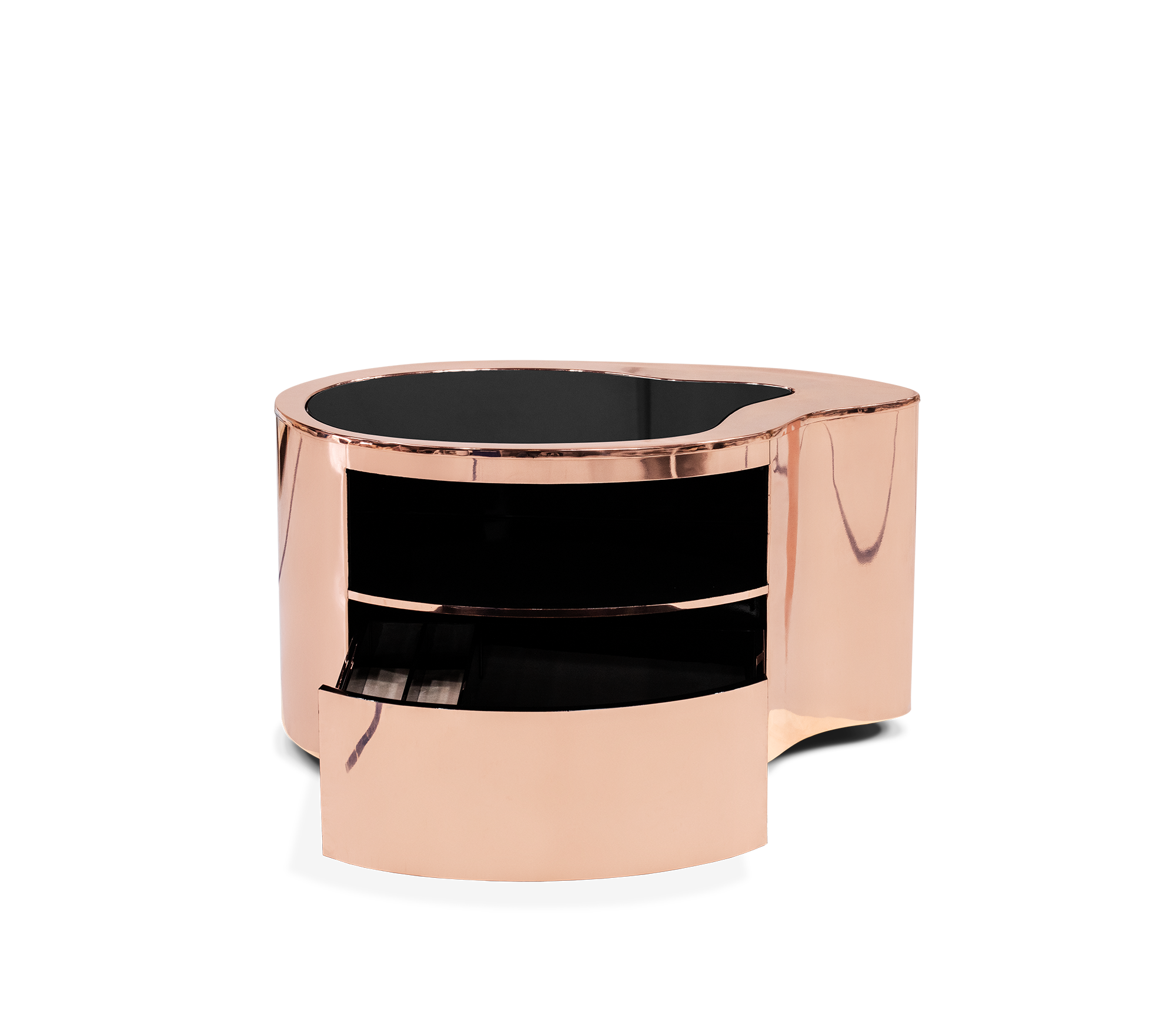 Wave Organic Curved Polished Metal Modern Luxury Nightstand
