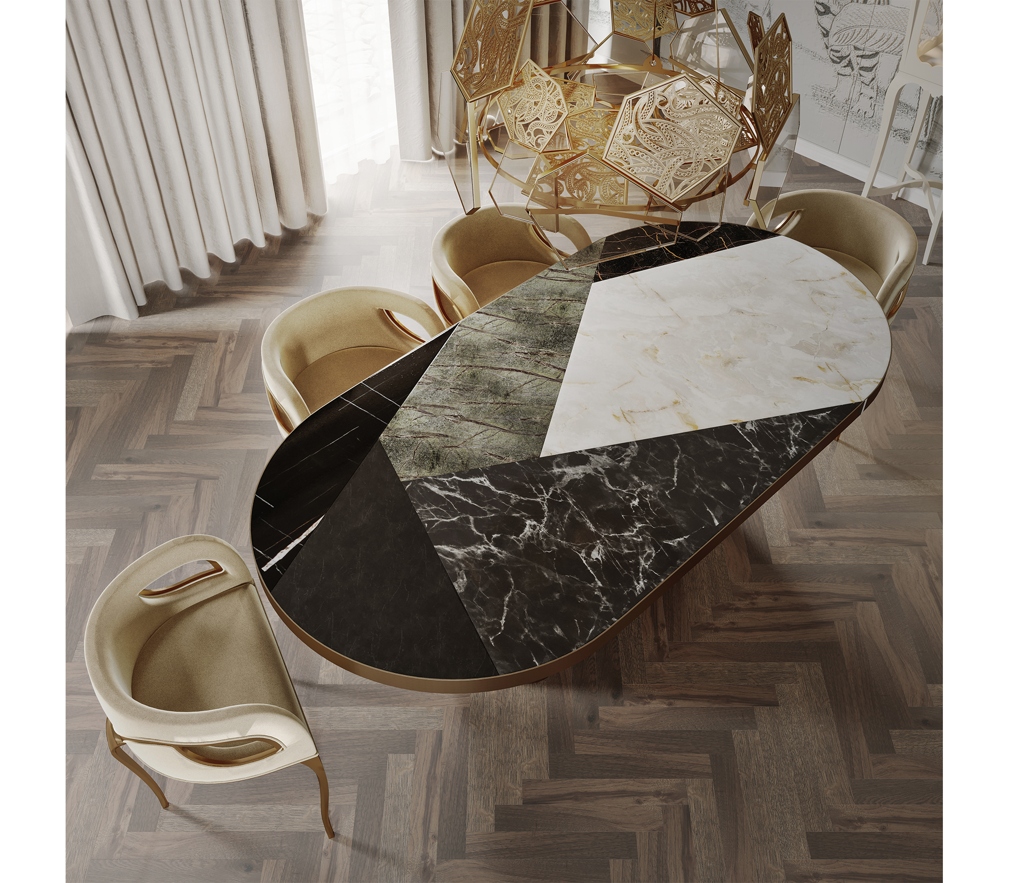 Chandra Cutout Gloss Brass Velvet Chair