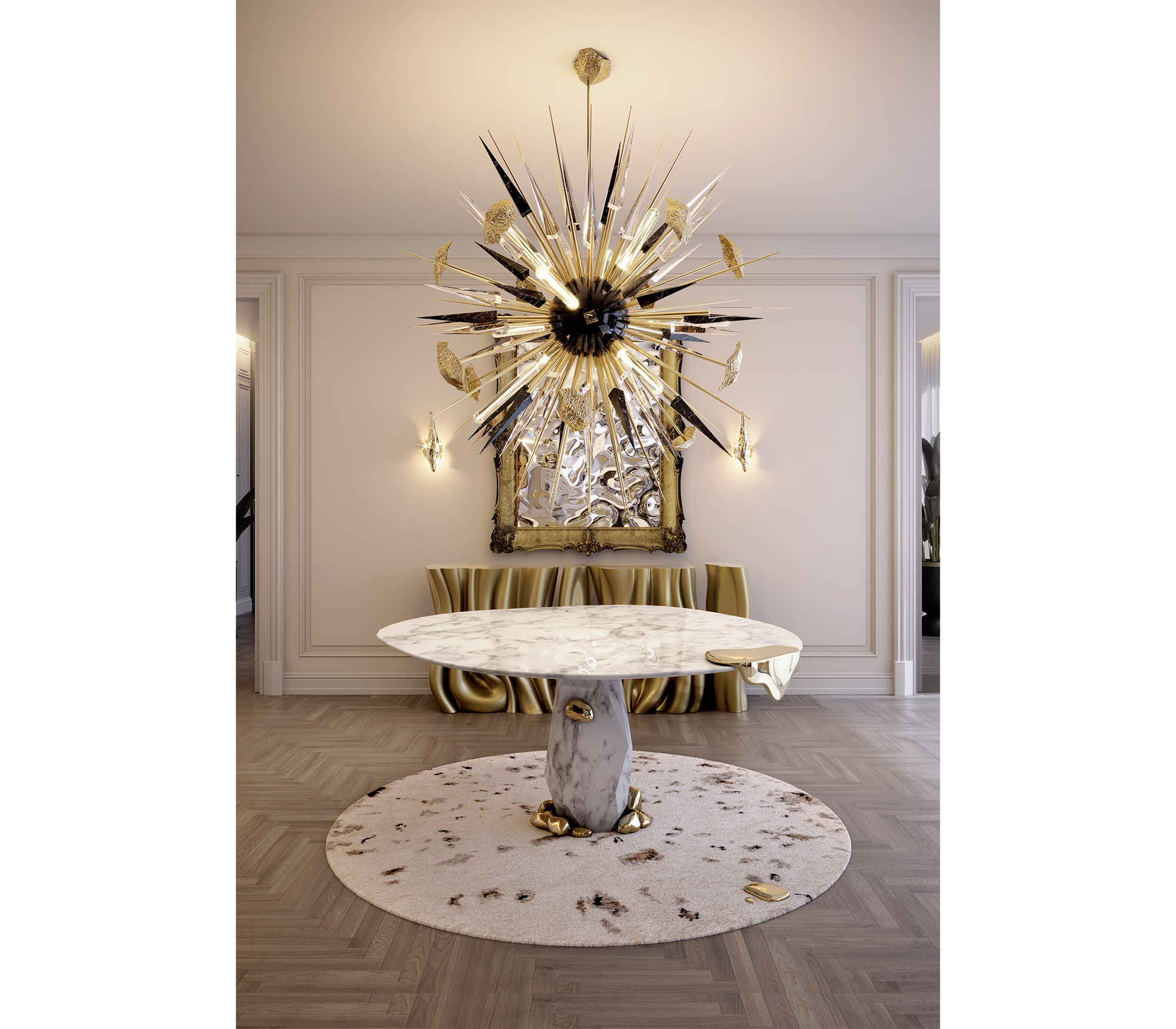 Diamond Marble & Brass Round Dining Table