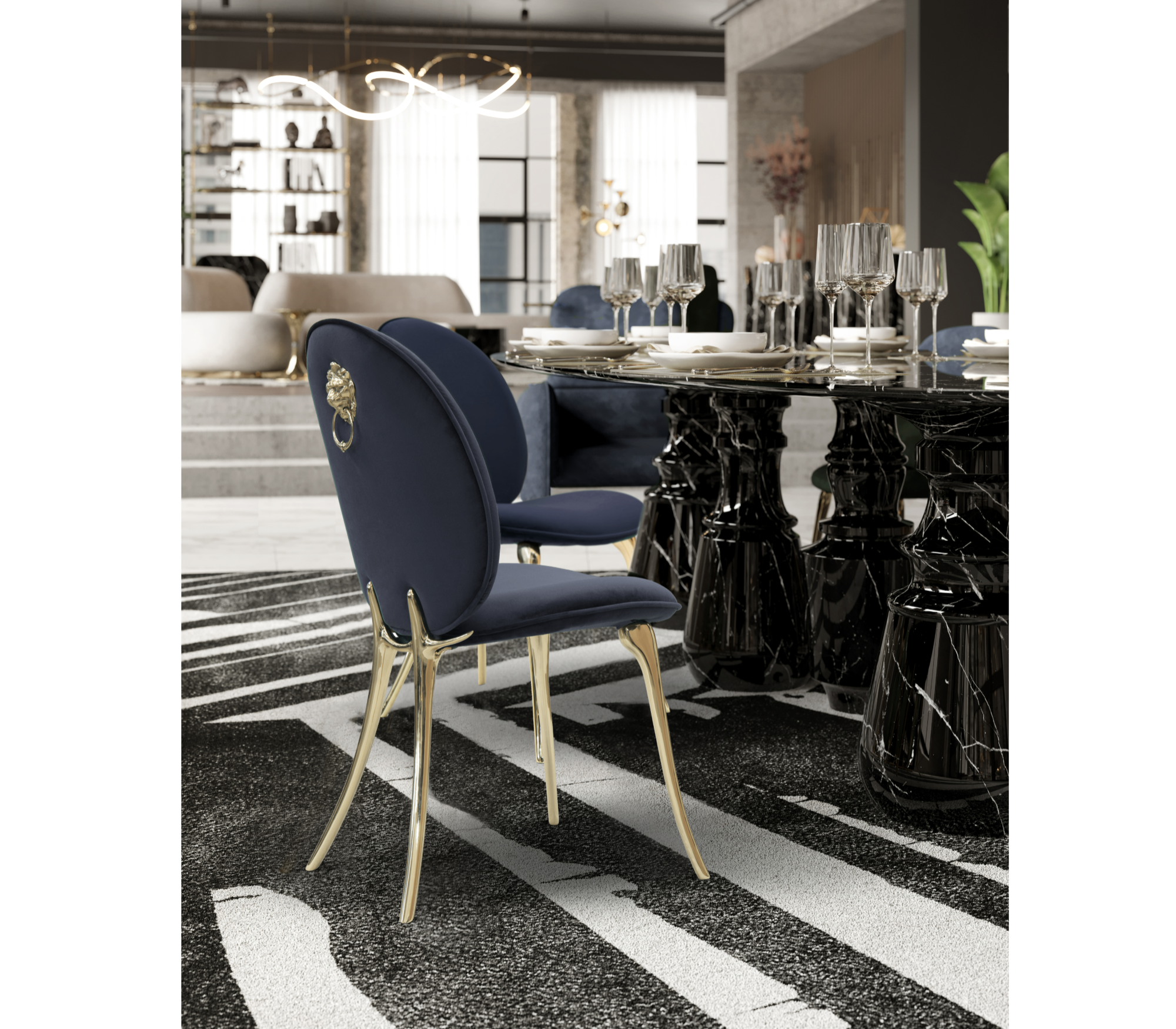 Soleil Curved Brass Modern Luxury Dining Chair