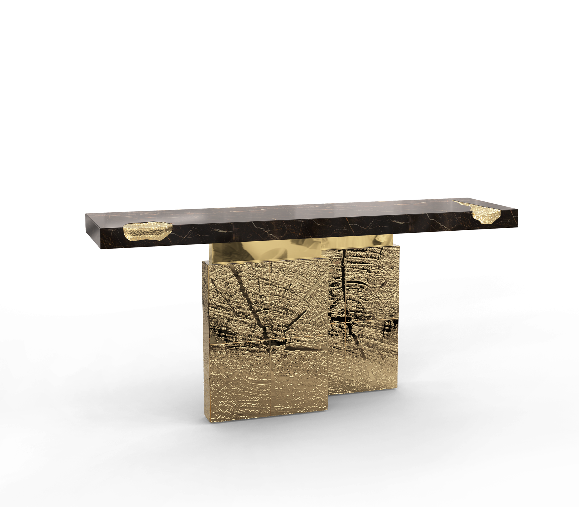 Empire Consoles Hammered Gilded Brass Entryways Cabinet Table