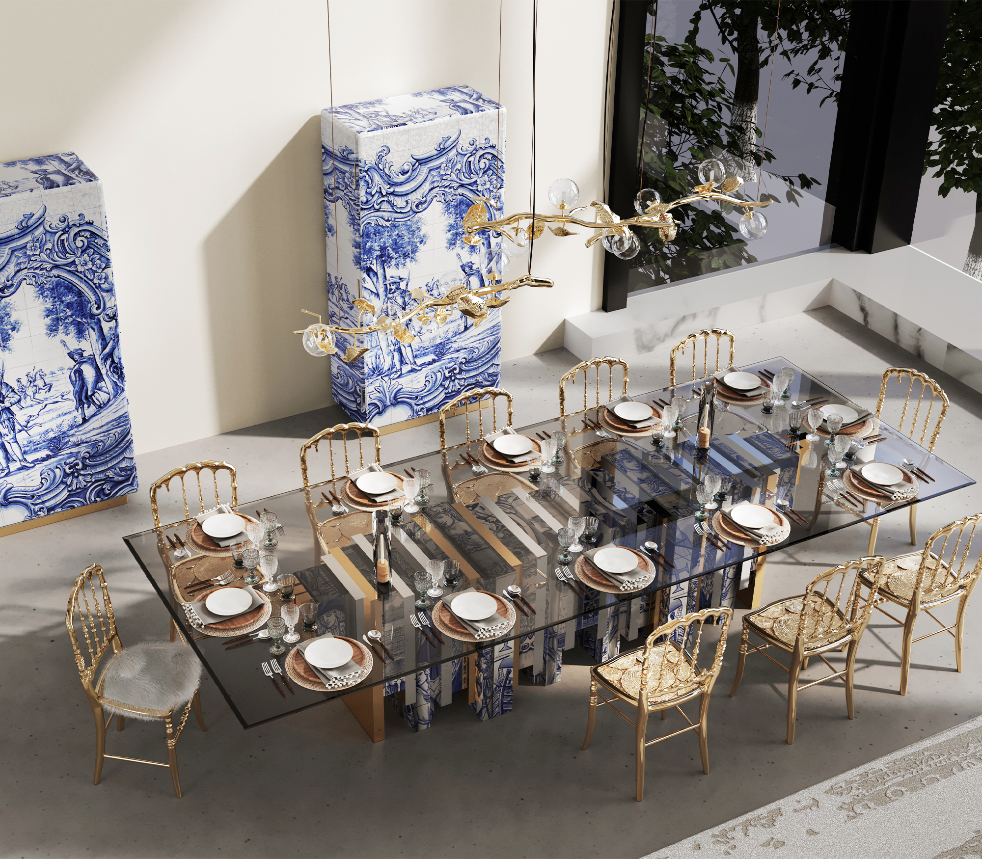 Heritage Dining Table with Azulejo-Inspired