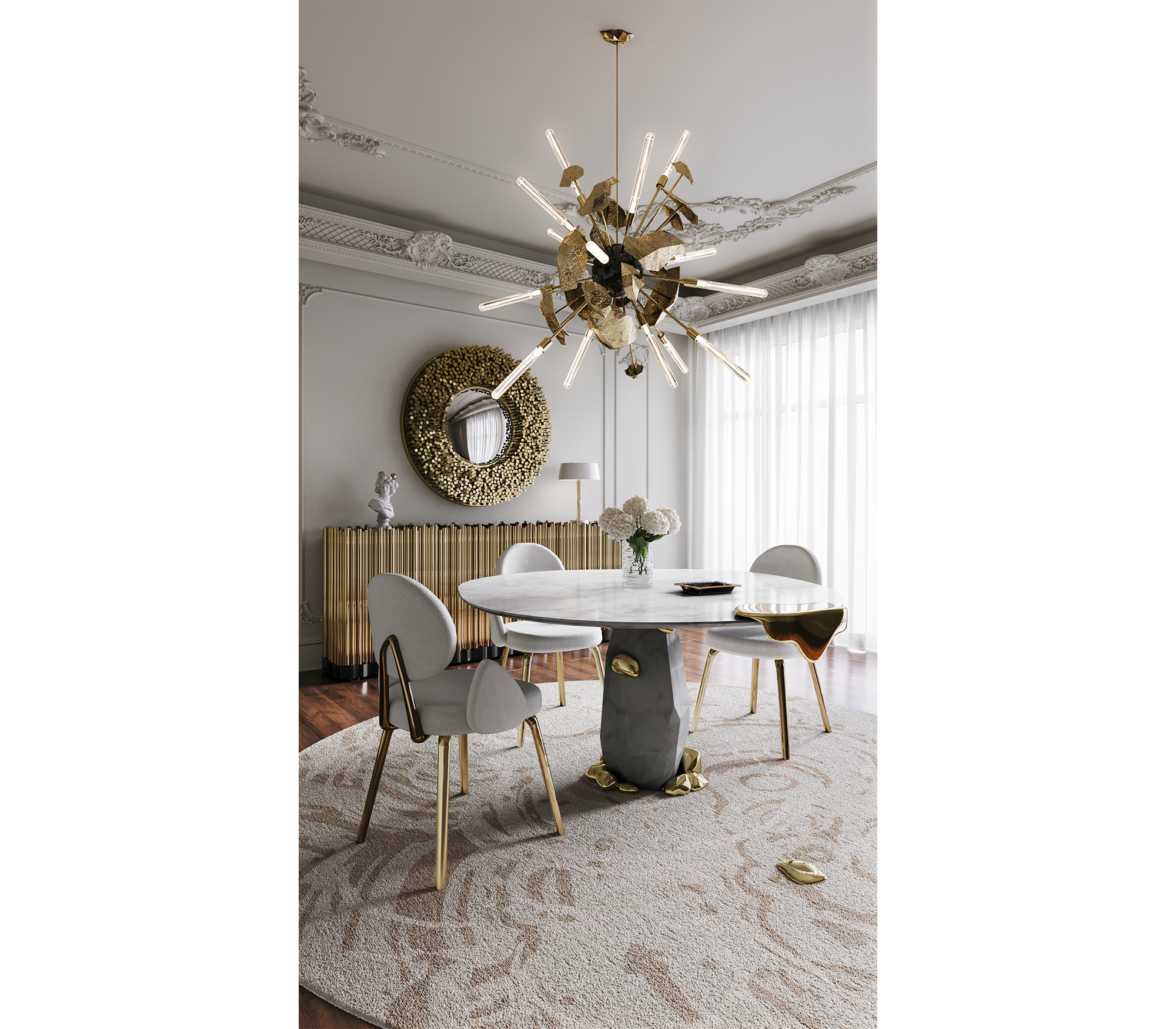 Diamond Marble & Brass Round Dining Table