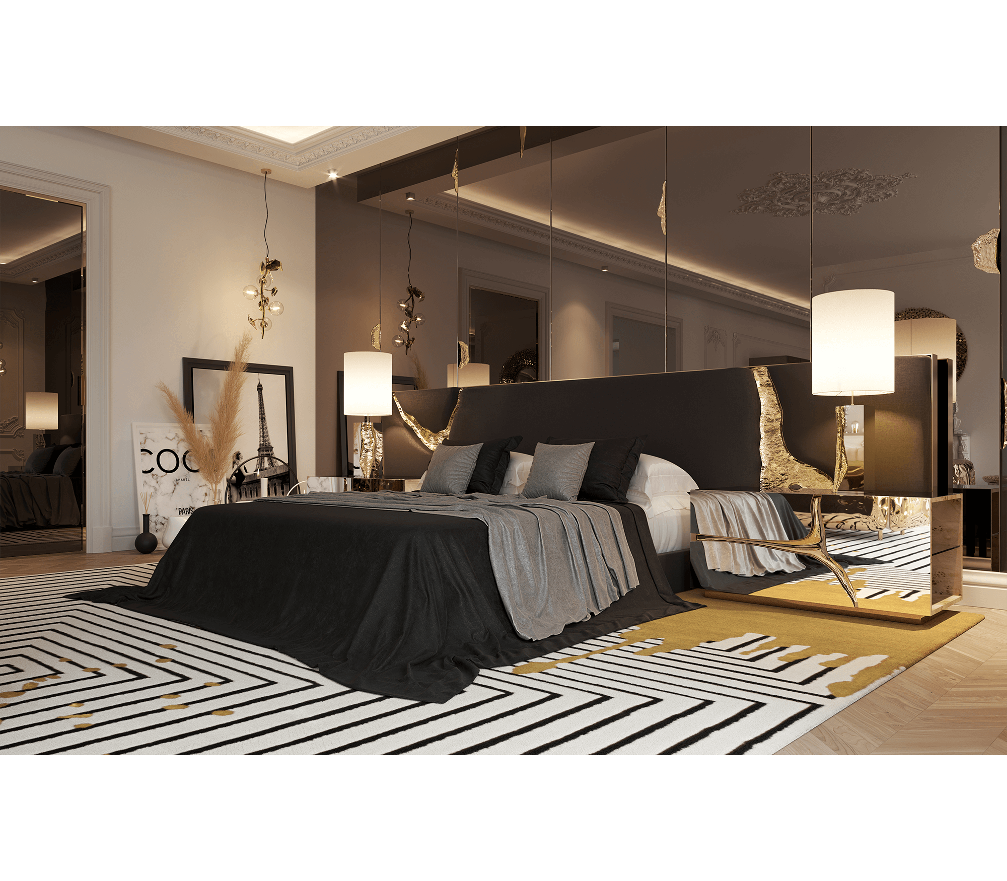 Lapiaz Kintsugi Velvet Polished Gold Luxury Headboard