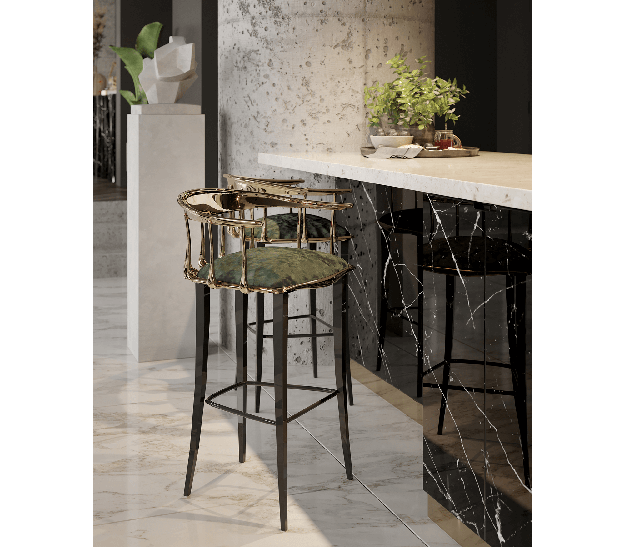 Nº 11 Surrealist Polished Brass Bar Stool