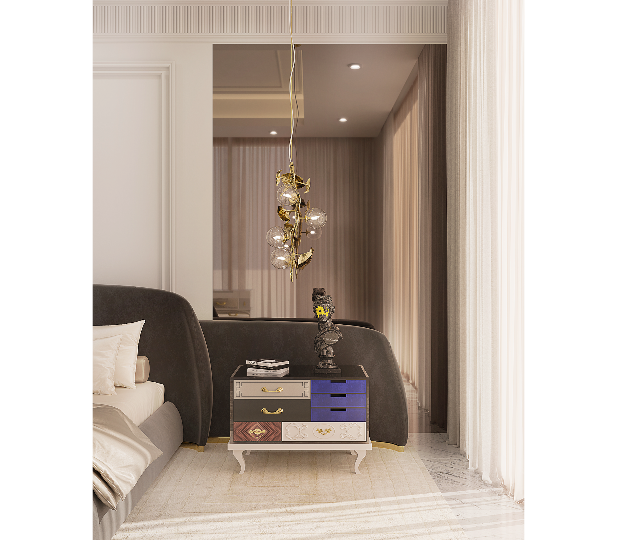 Soho Eclectic Mixed Material Luxury Bedside Table