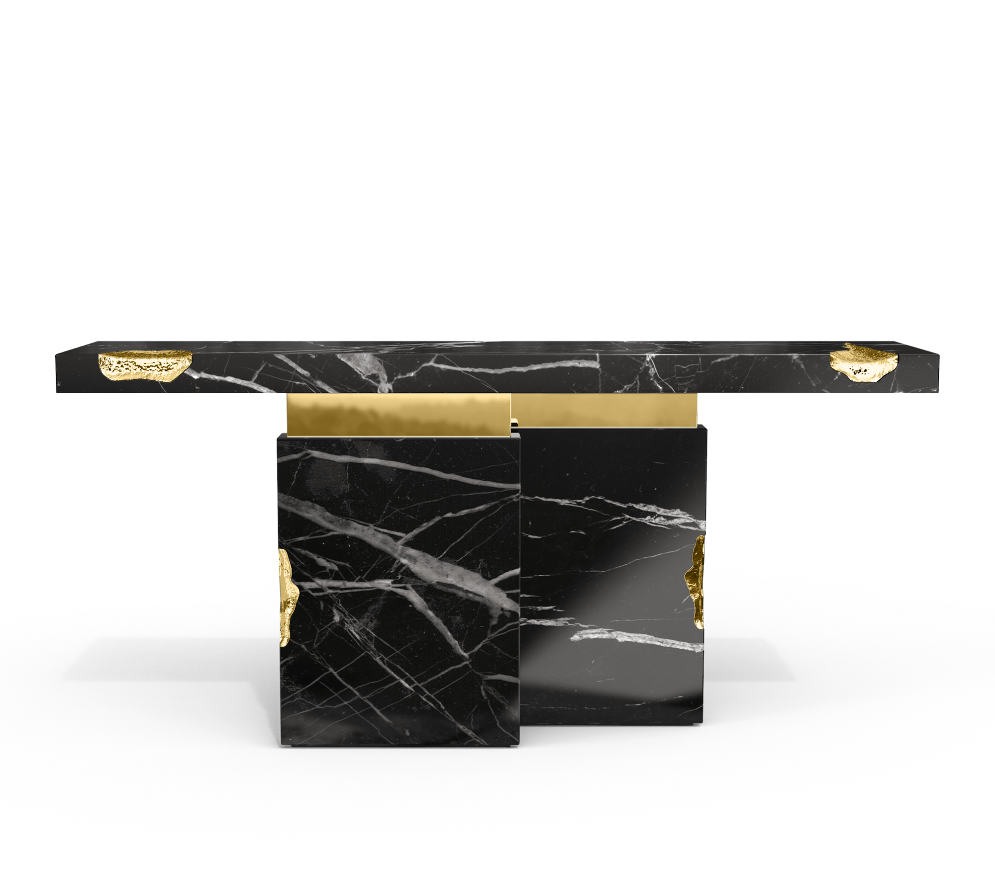 Empire Consoles Hammered Gilded Brass Entryways Cabinet Table