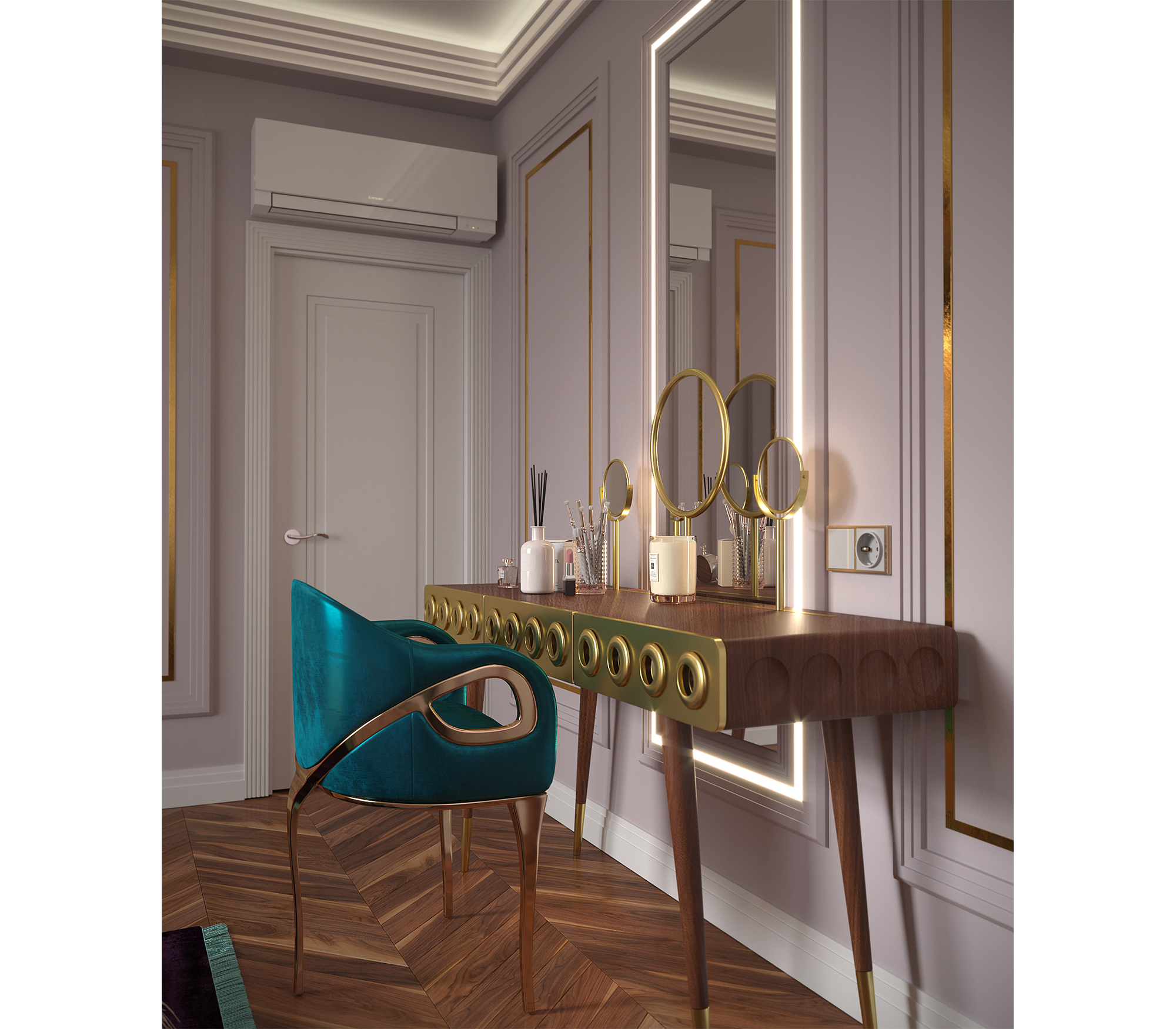 Chandra Cutout Polished Brass Velvet Dining Chair