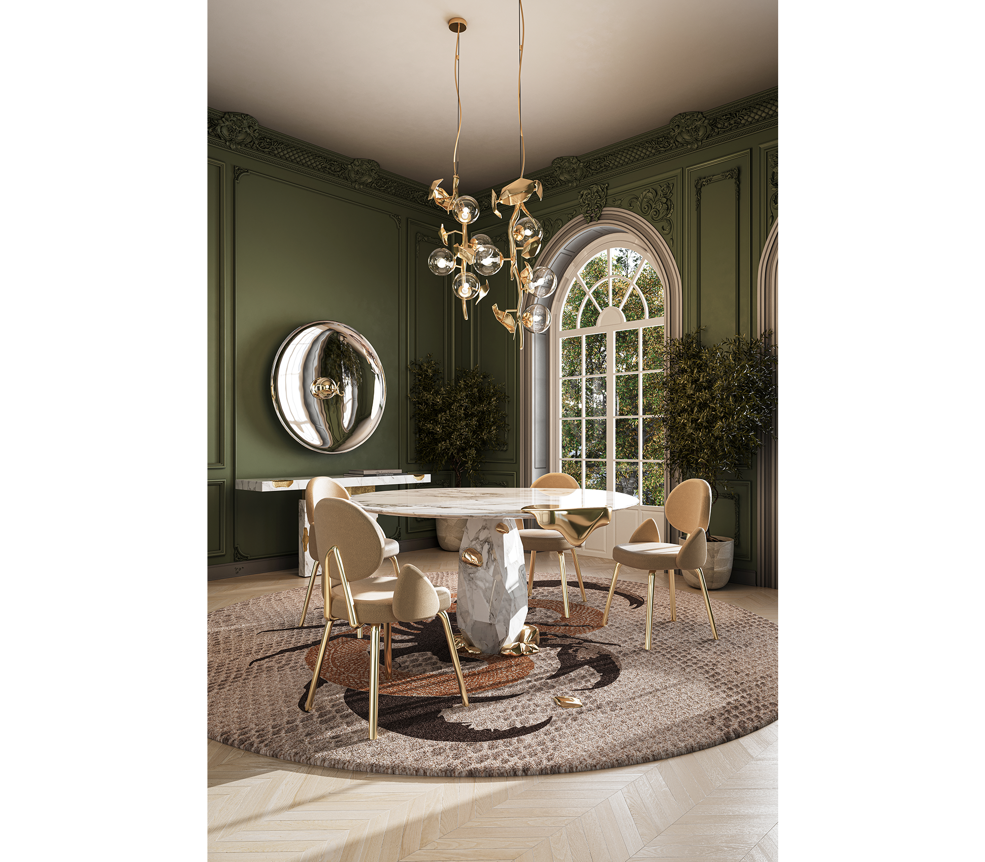 Diamond Marble & Brass Round Dining Table