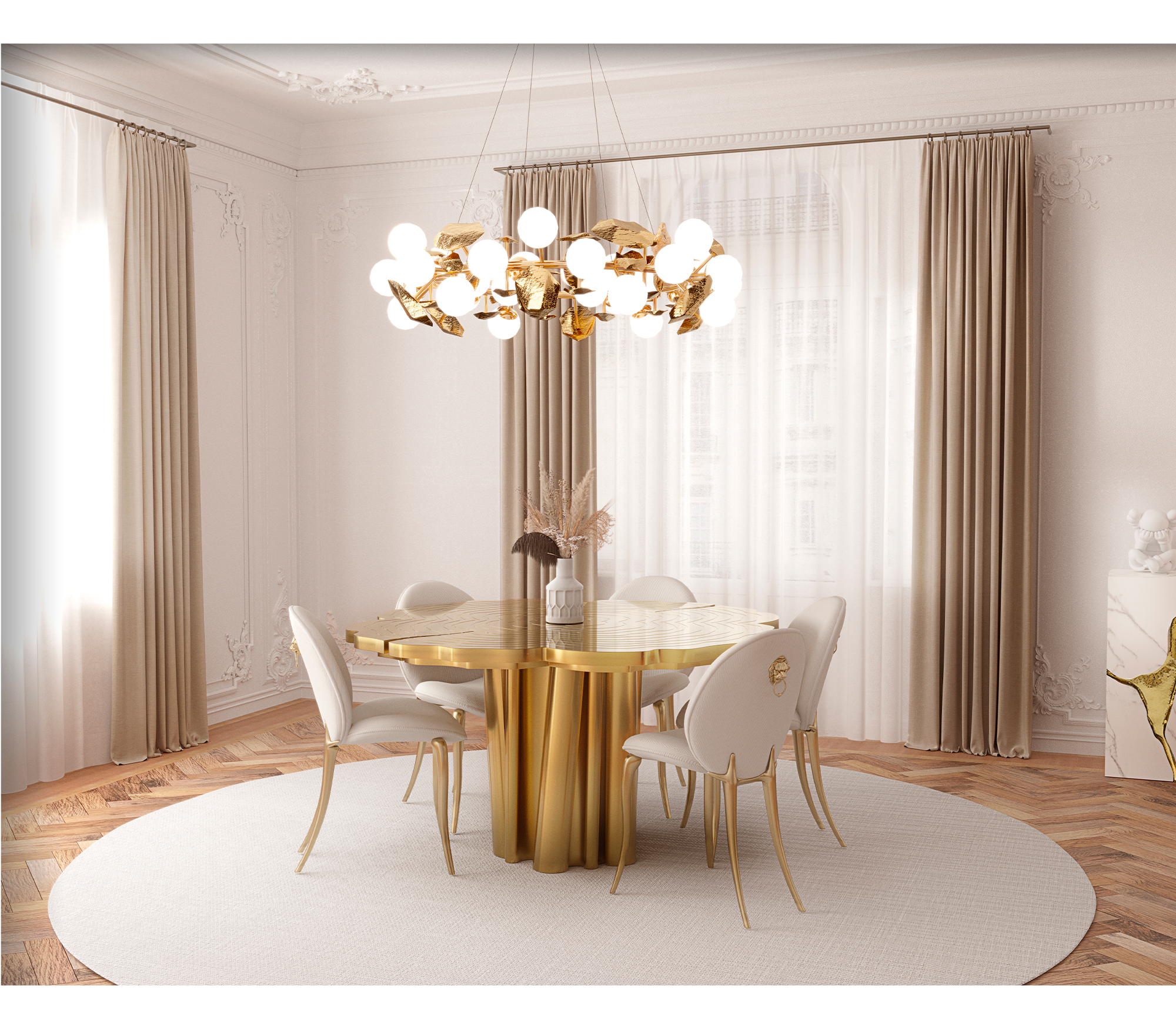 Fortuna Polished Brass Round Dining Table