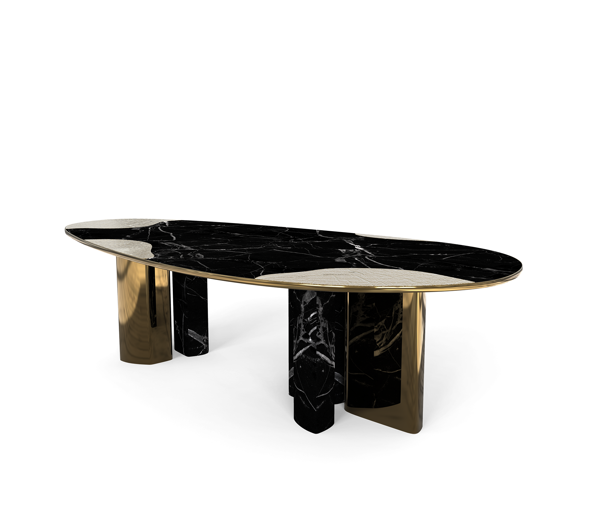 Ophelia Oval Carrara Marble & Gold Dining Table