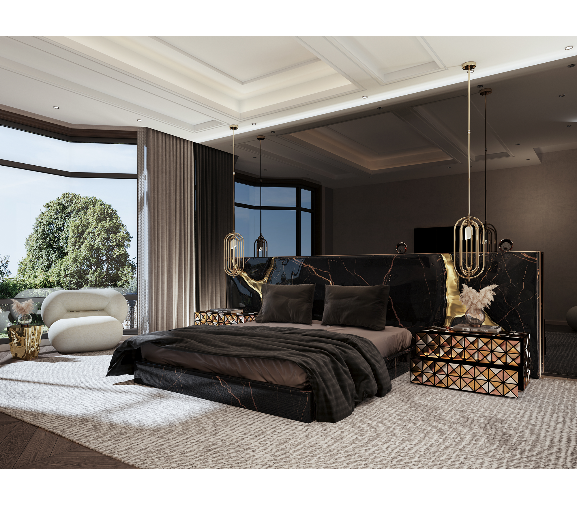 Lapiaz Kintsugi Velvet Polished Gold Luxury Headboard