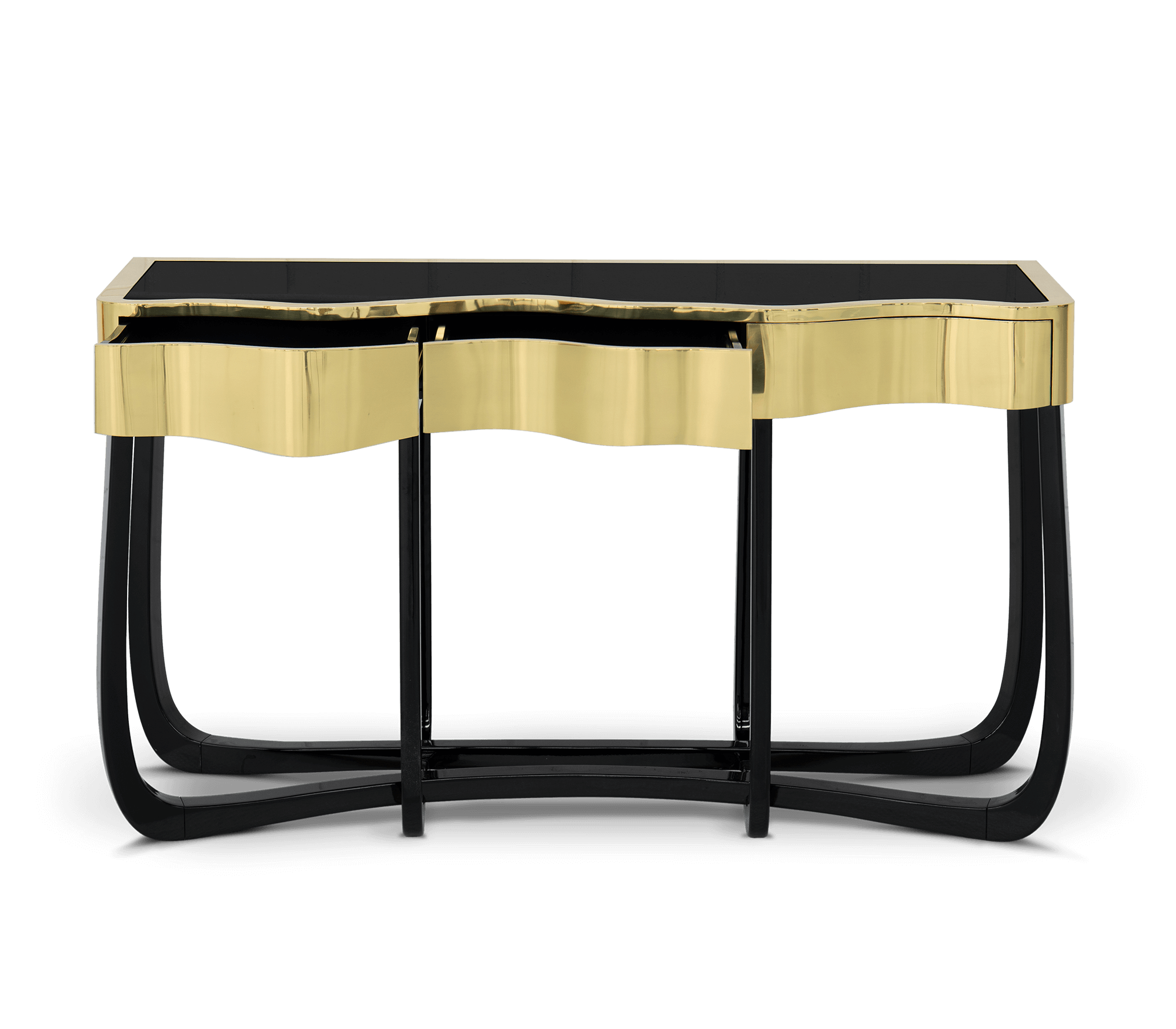 Sinuous Consoles Patina Brass Wave Entryways Cabinet Table