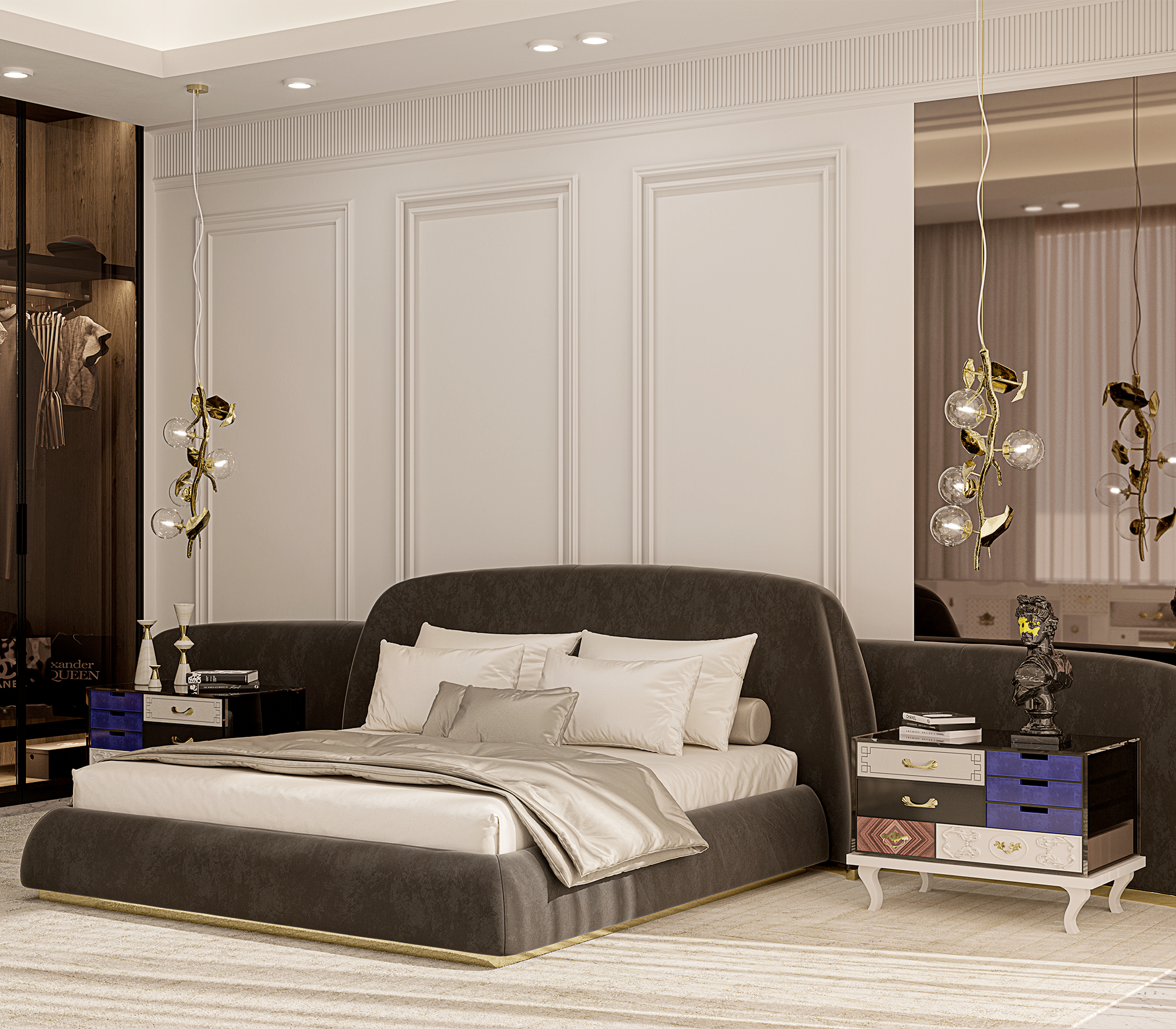 Soho Eclectic Mixed Material Luxury Bedside Table