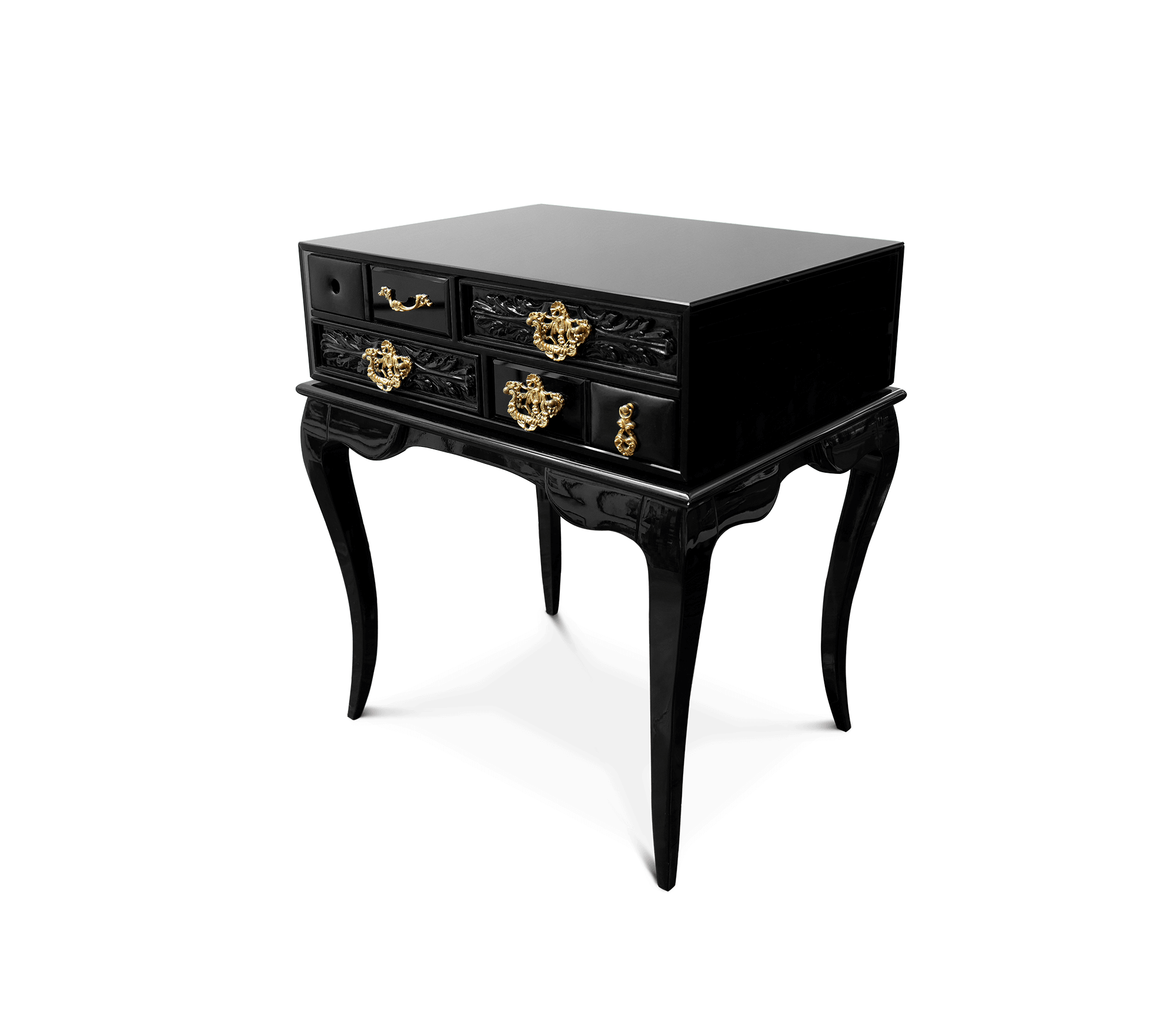 York Right Baroque High Gloss Black Luxury Nightstand