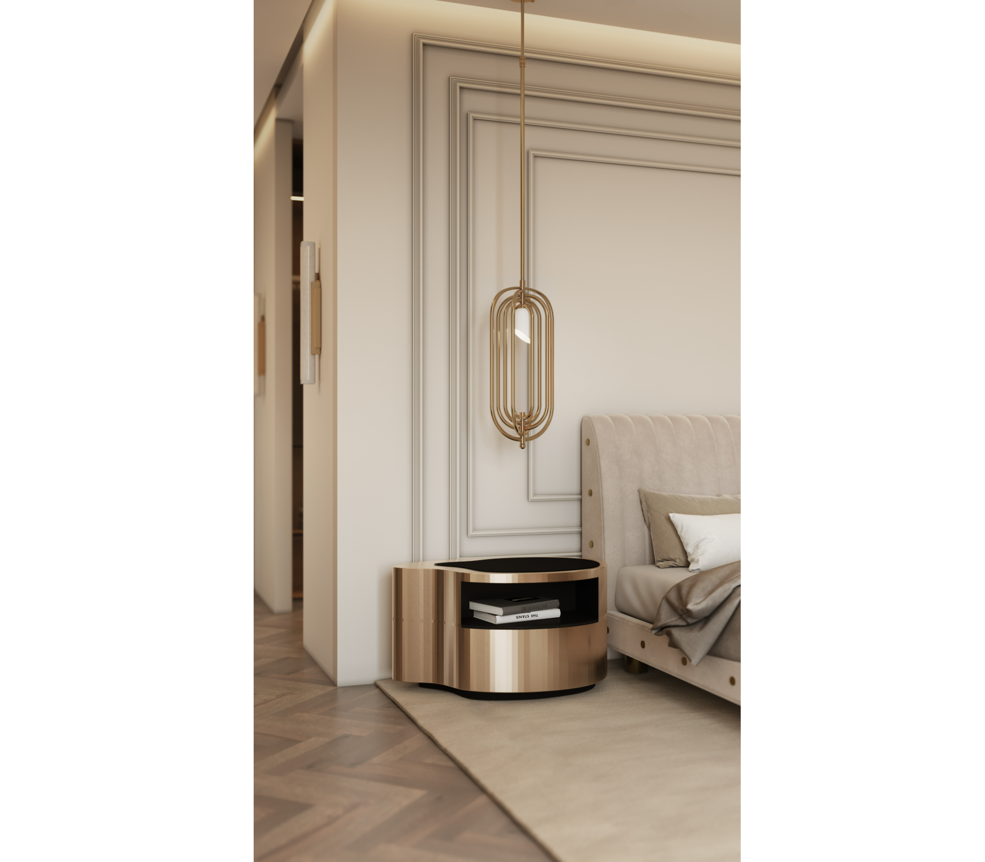 Wave Organic Curved Polished Metal Modern Luxury Nightstand