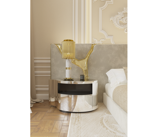 Wave Organic Curved Polished Metal Modern Luxury Nightstand