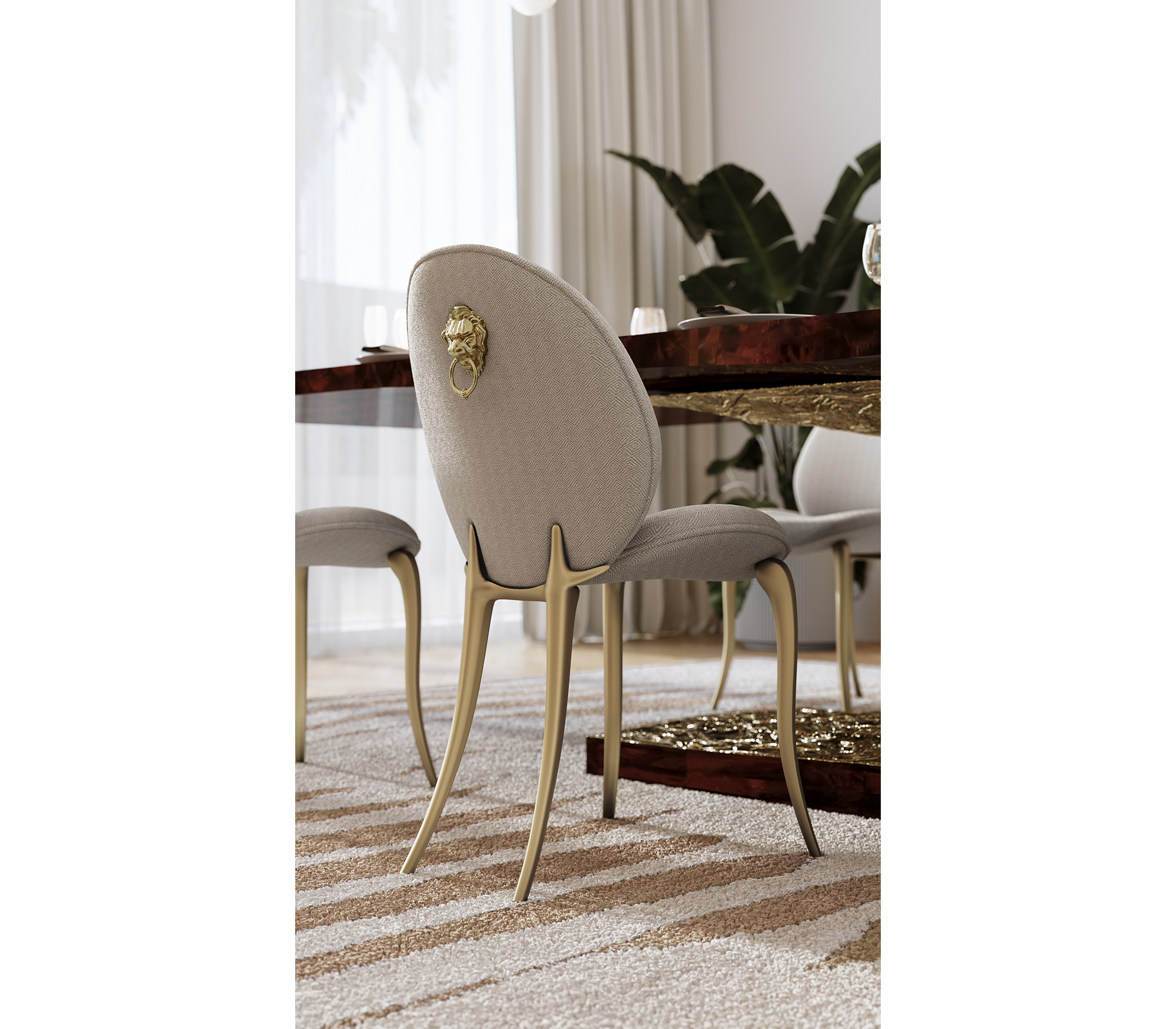 Soleil Curved Brass Modern Luxury Dining Chair