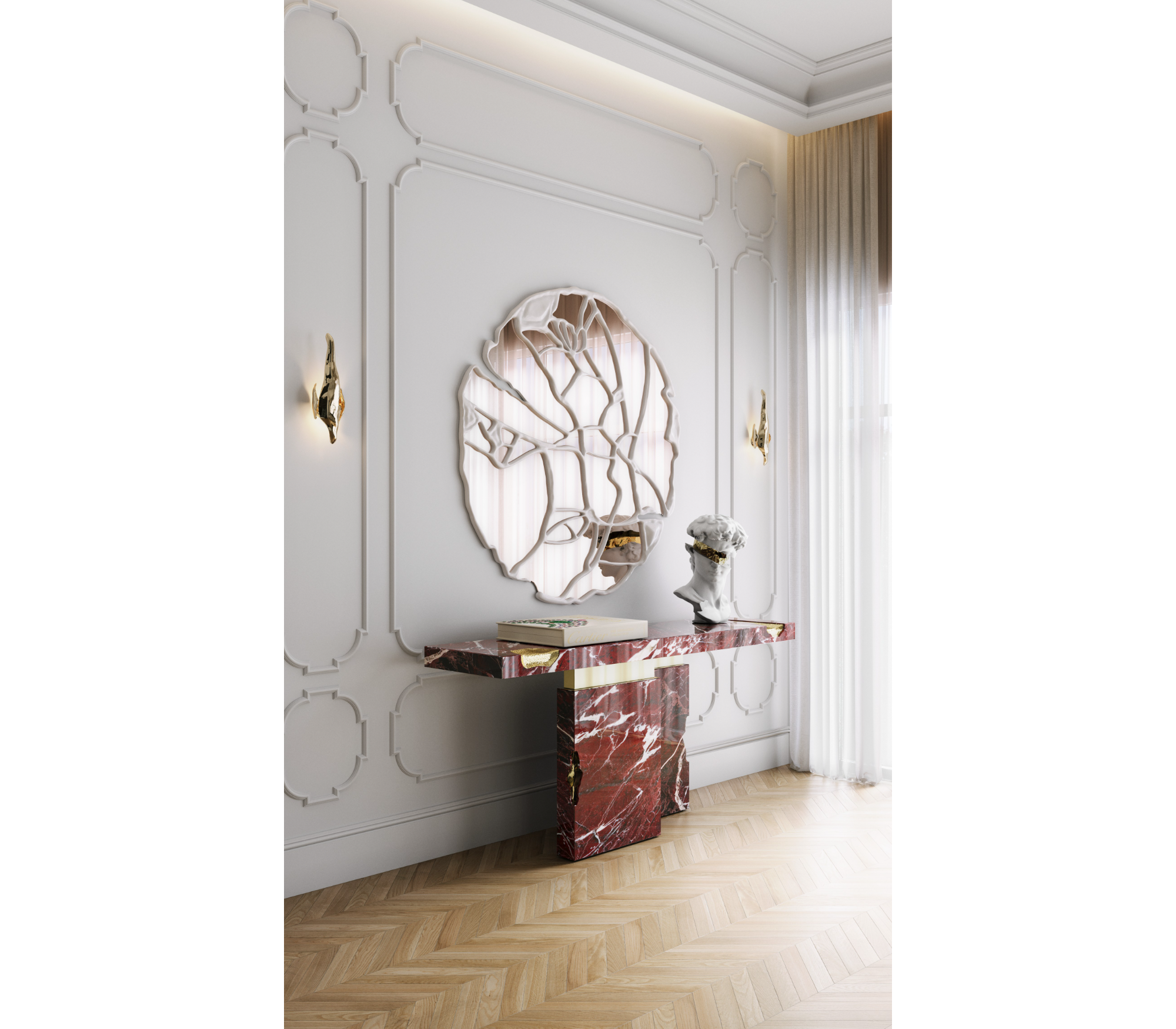 Empire Consoles Hammered Gilded Brass Entryways Cabinet Table