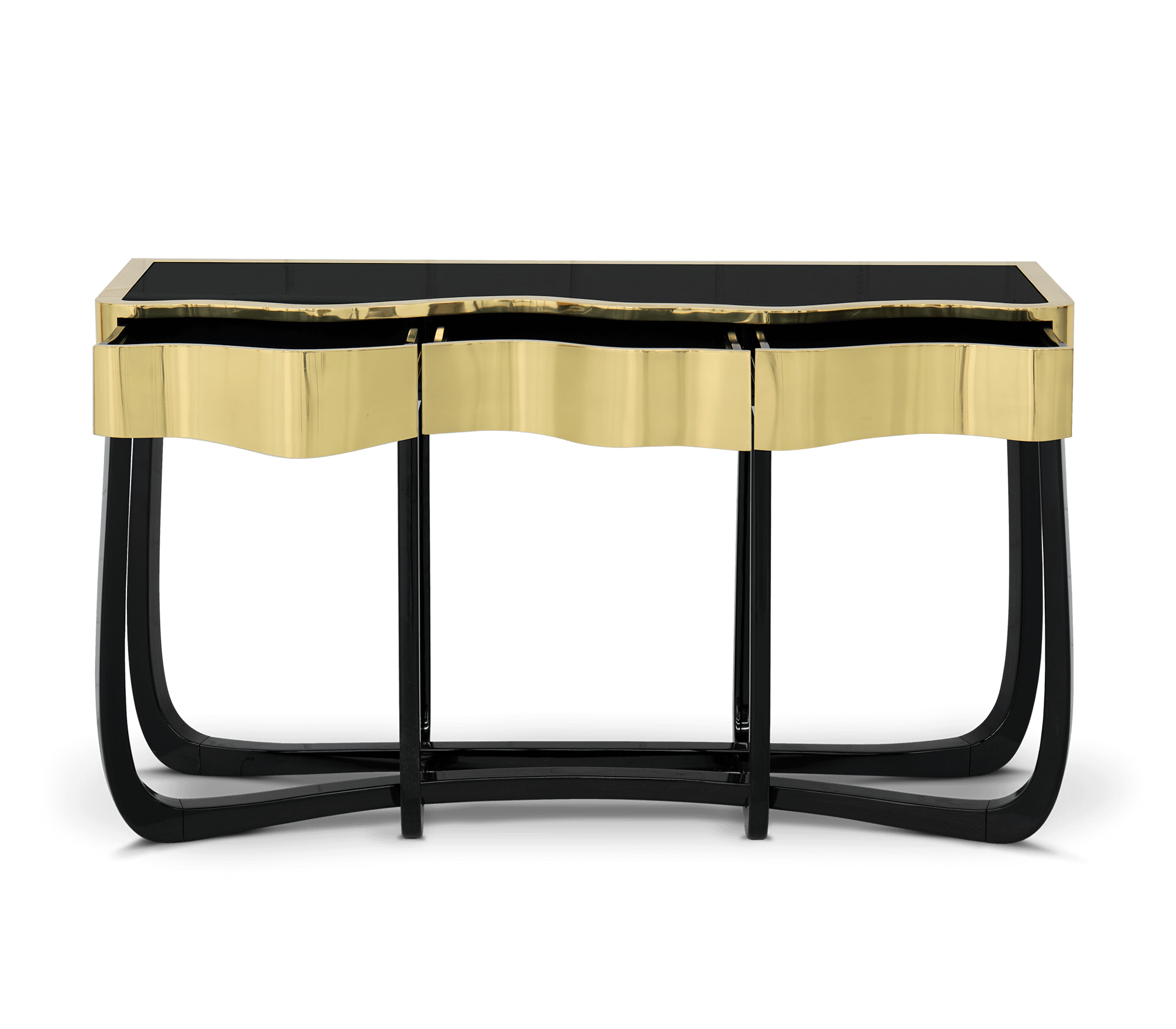 Sinuous Consoles Patina Brass Wave Entryways Cabinet Table