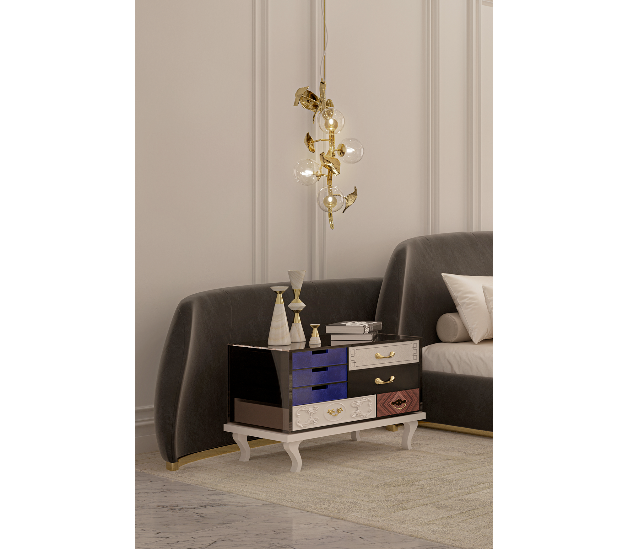 Soho Eclectic Mixed Material Luxury Bedside Table