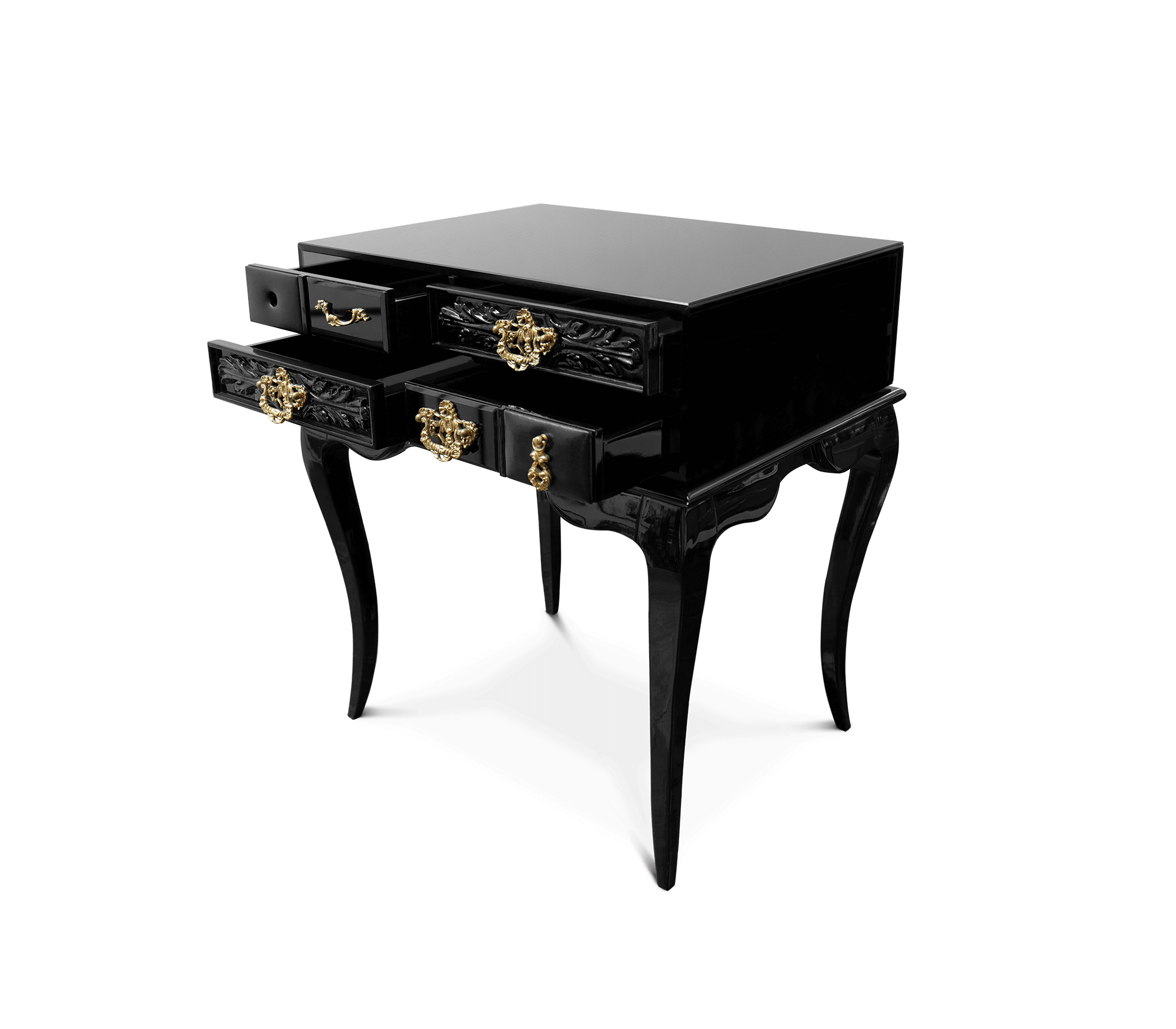 York Right Baroque High Gloss Black Luxury Nightstand