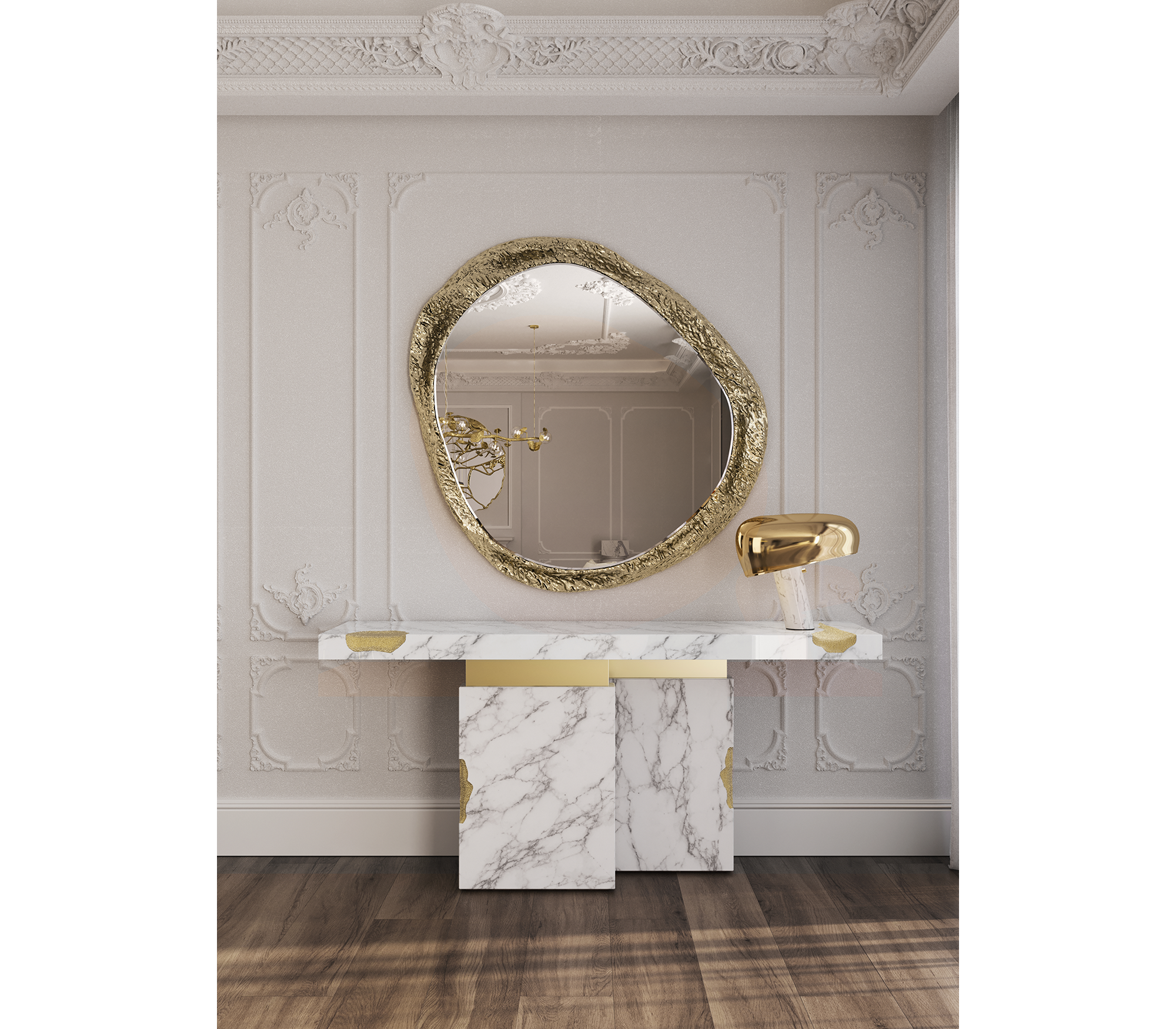 Empire Consoles Hammered Gilded Brass Entryways Cabinet Table