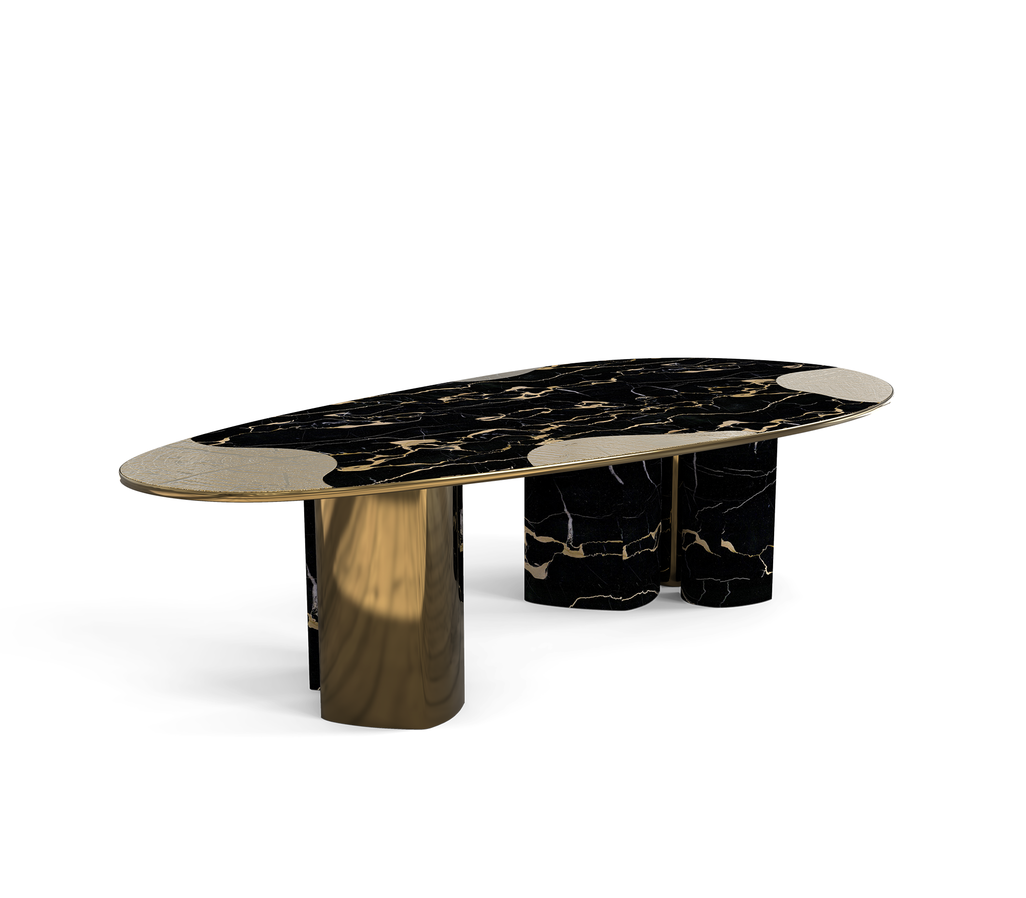 Ophelia Oval Carrara Marble & Gold Dining Table