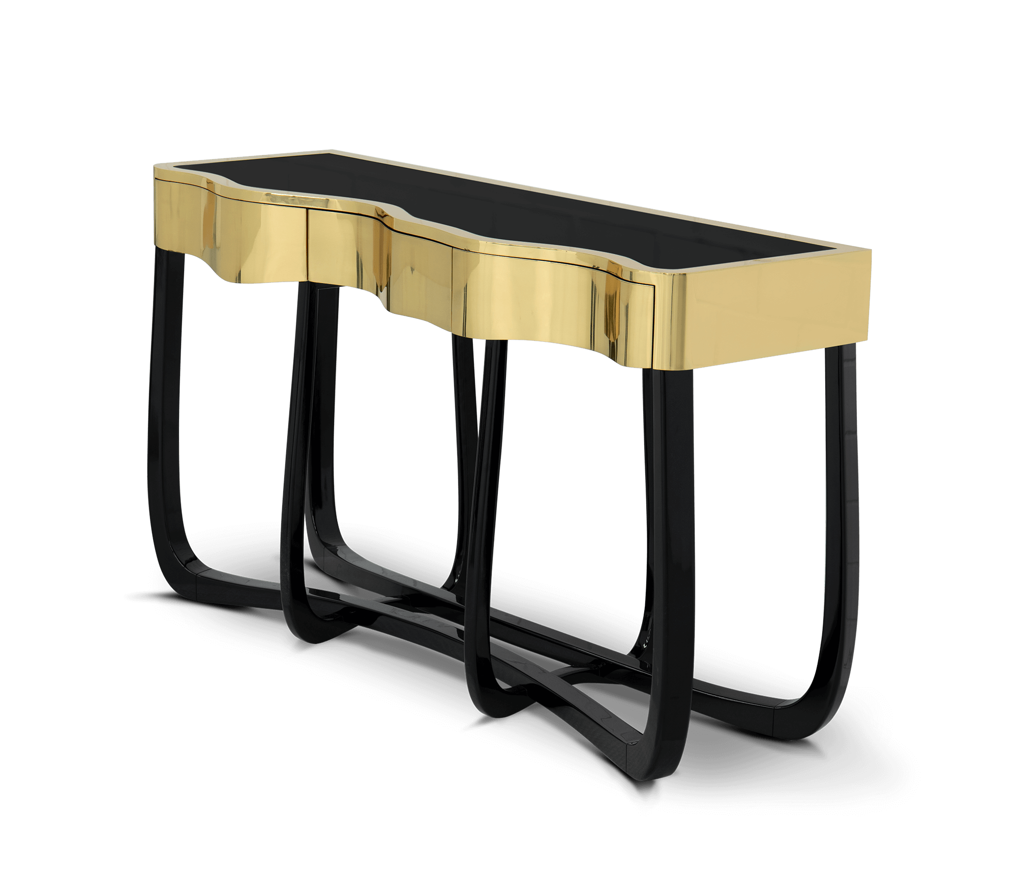 Sinuous Consoles Patina Brass Wave Entryways Cabinet Table