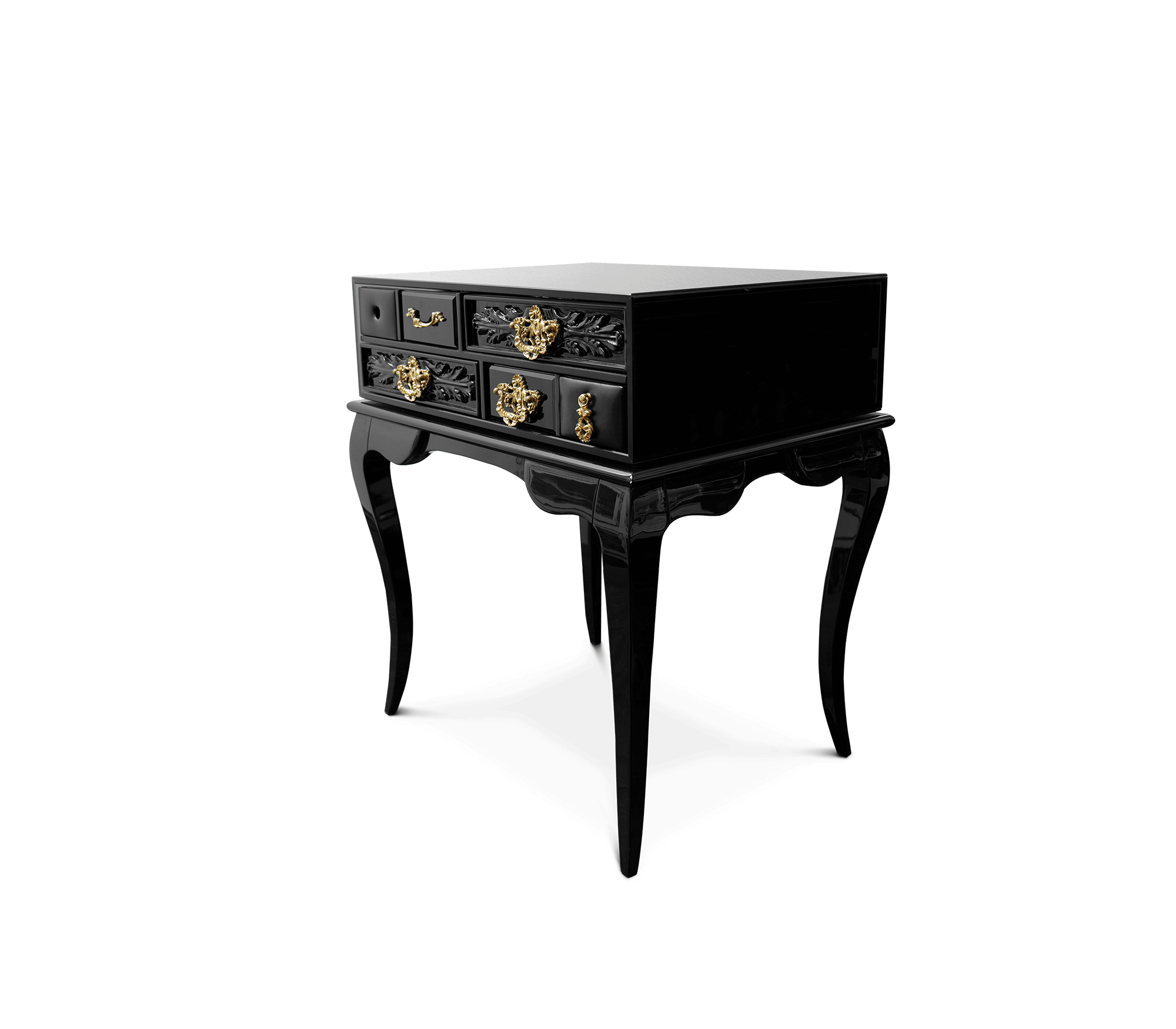 York Right Baroque High Gloss Black Luxury Nightstand