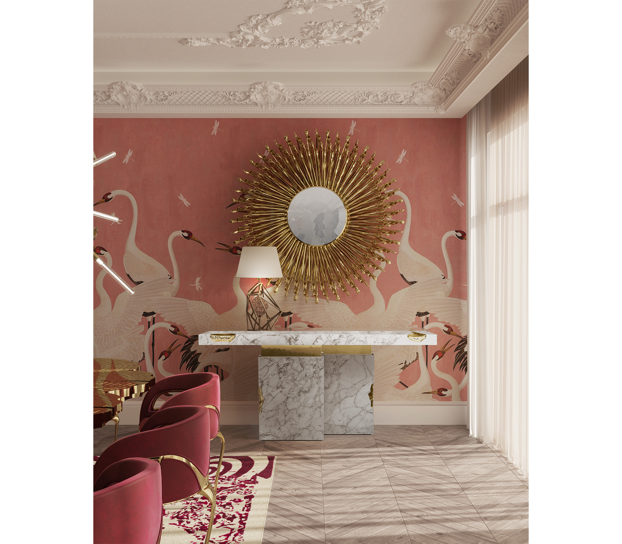 Empire Consoles Hammered Gilded Brass Entryways Cabinet Table