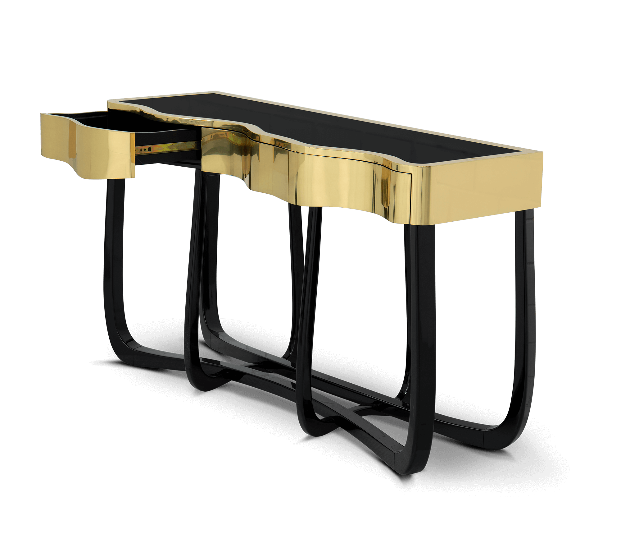 Sinuous Consoles Patina Brass Wave Entryways Cabinet Table